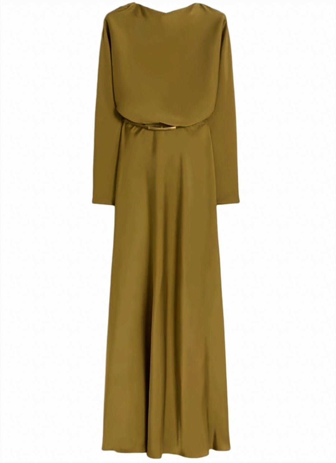 Green Satin Belted Maxi Dress