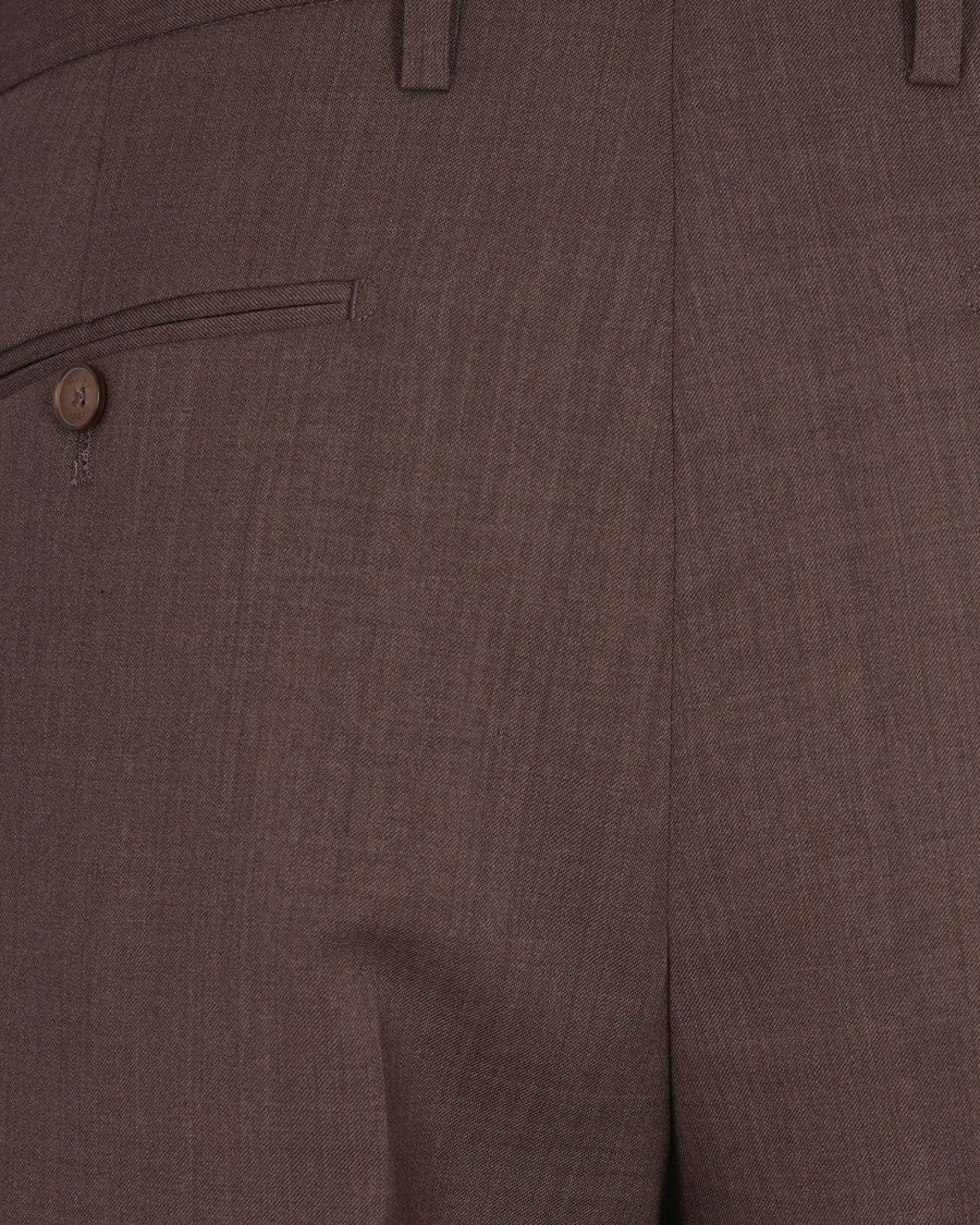 Brown Tailored Wool Blend Trousers