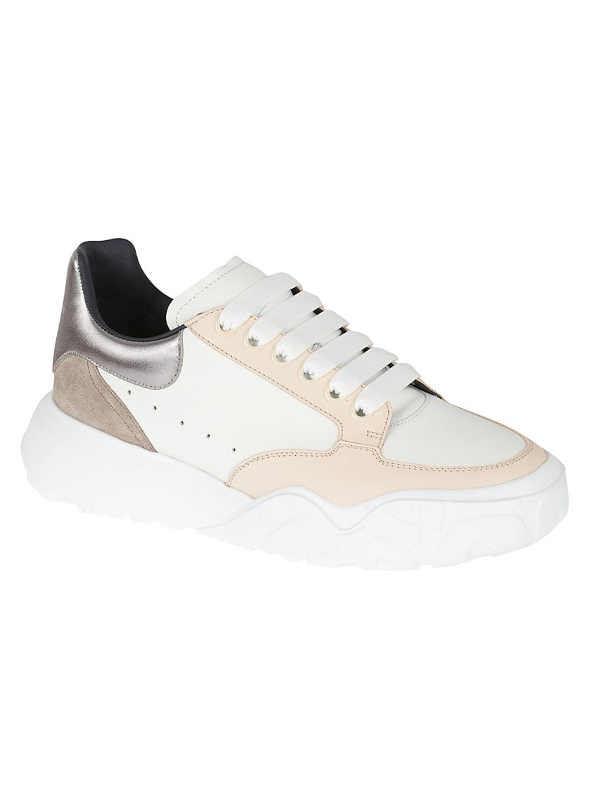 White Sneakers With Metallic And Suede Accents