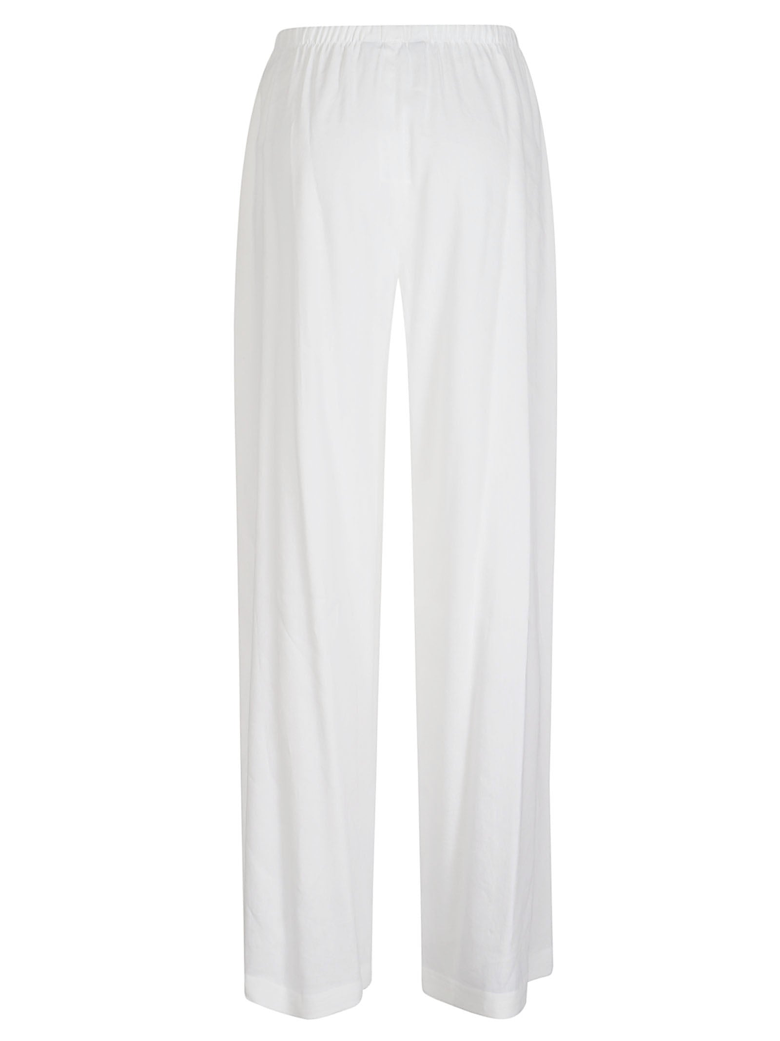 Wide-Leg Trousers in Linen Blend Jersey with Gathered Waistband