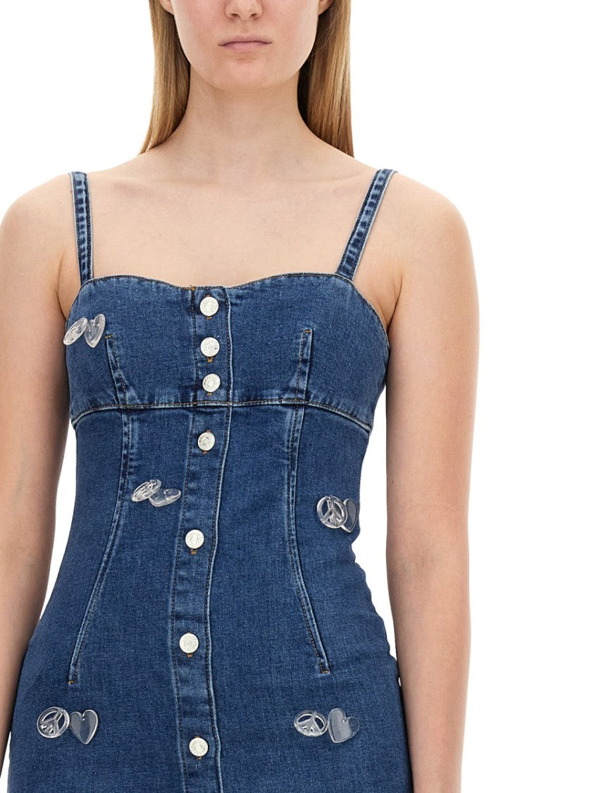 Fitted Denim Mini Dress With Sweetheart Neckline