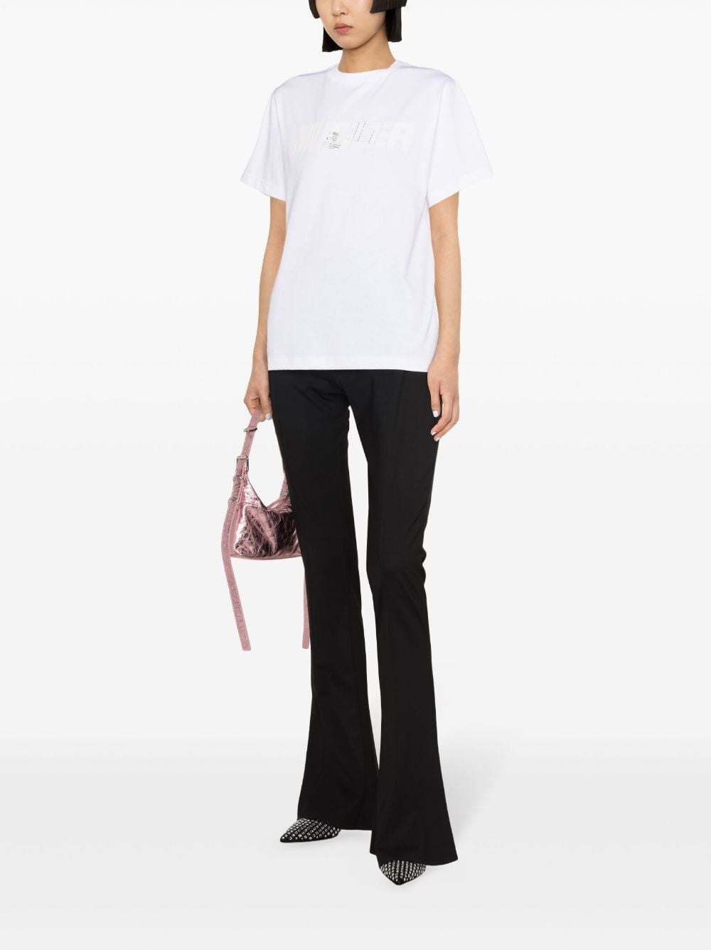 Textured Appliqué Logo White Cotton Jersey Top