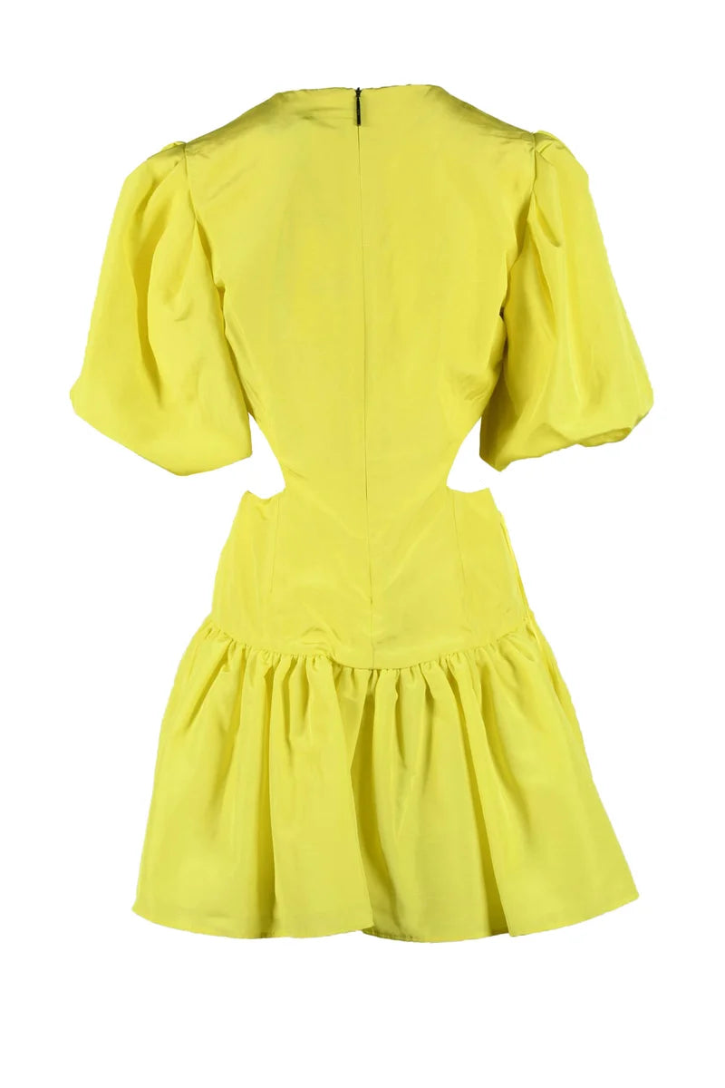 Puffball Dress Puffed Sleeves - Yellow