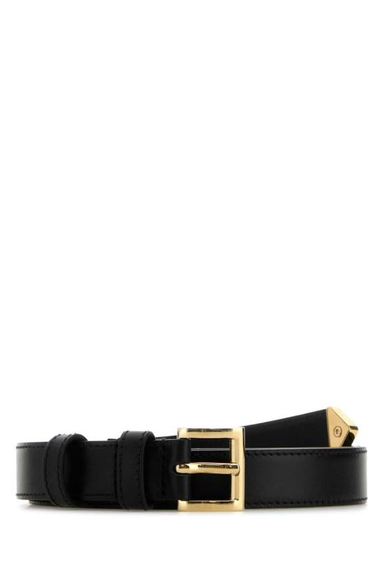 Calf Leather Belt with Rectangular Gold Buckle