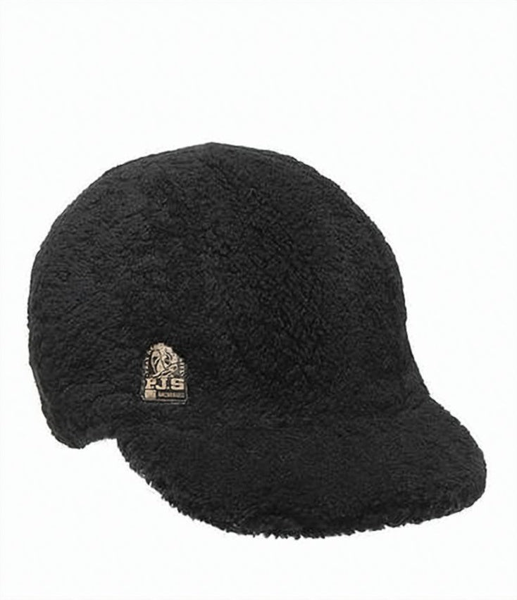 Textured Black Calf Leather Hat with Plush Finish