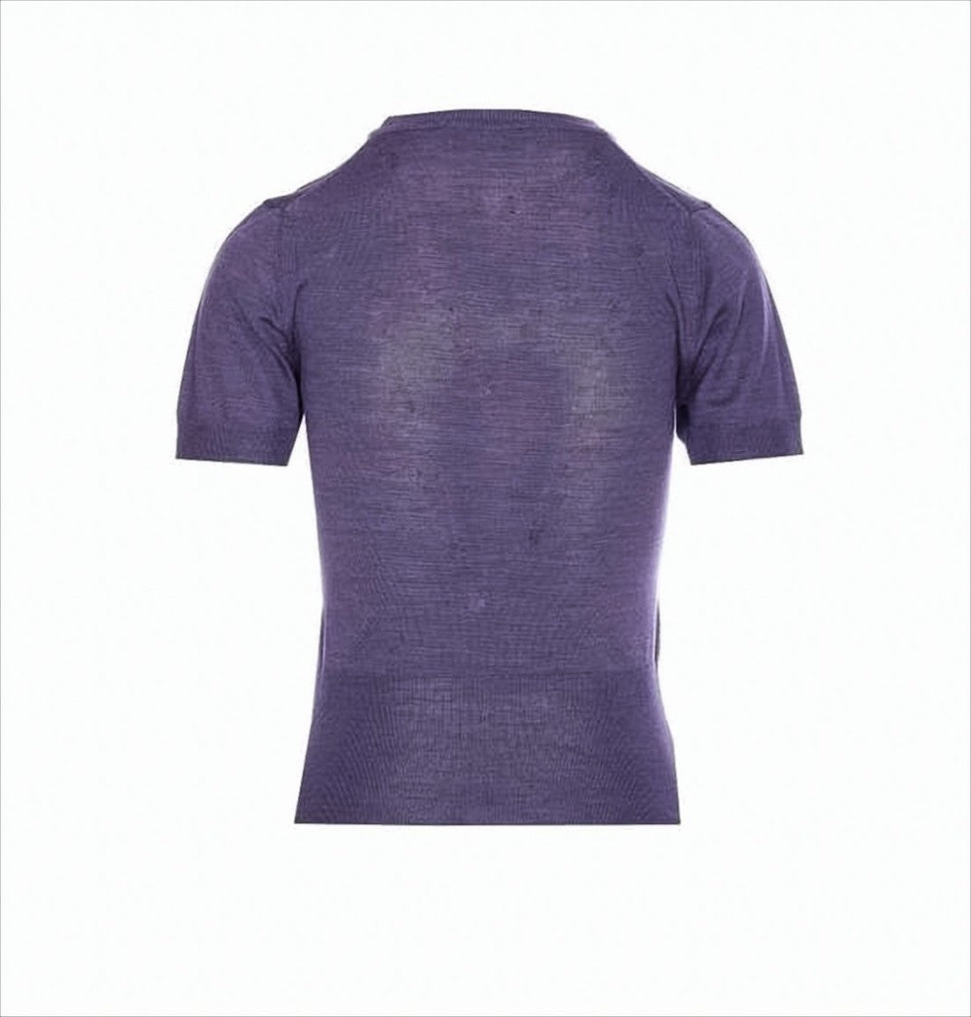 Short-Sleeve Wool-Silk Blend Top with Round Neckline