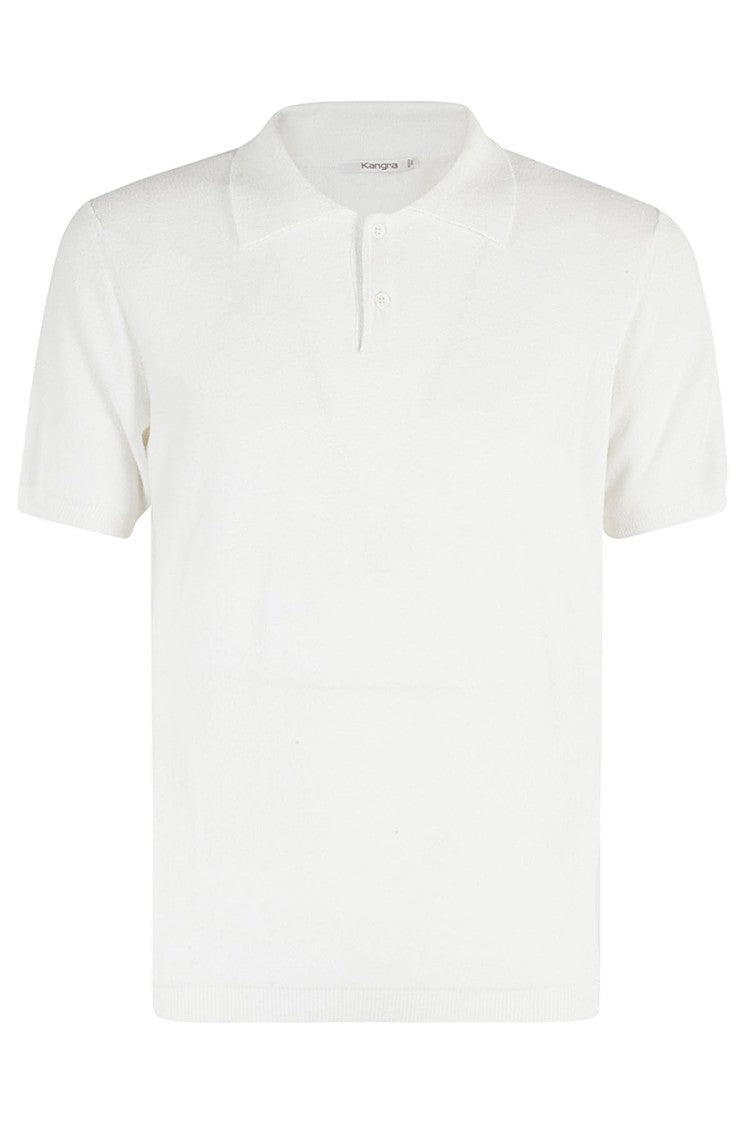 White Cotton Terry Polo Shirt With Ribbed Trim