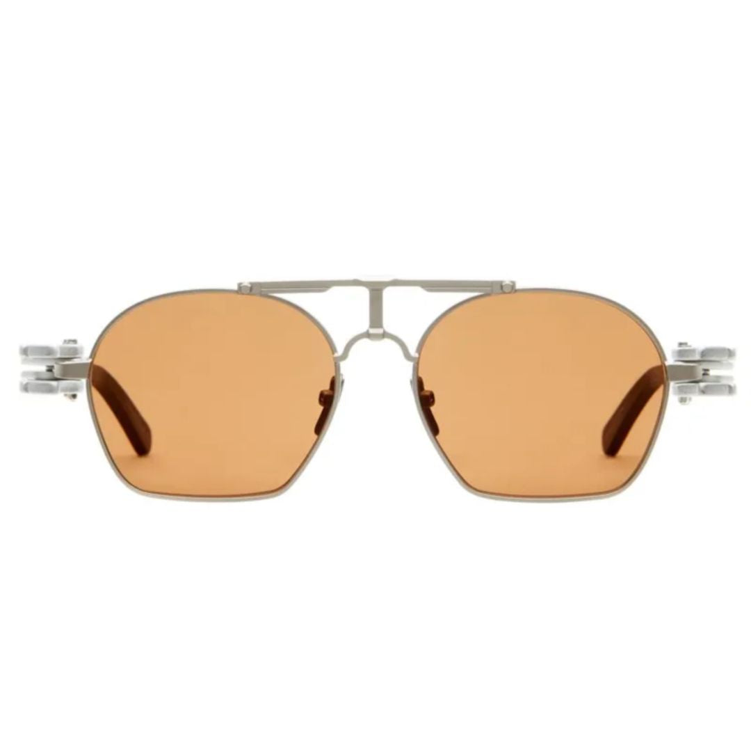 O24 Geometric Silver Metallic Sunglasses with Amber-Tinted Lenses