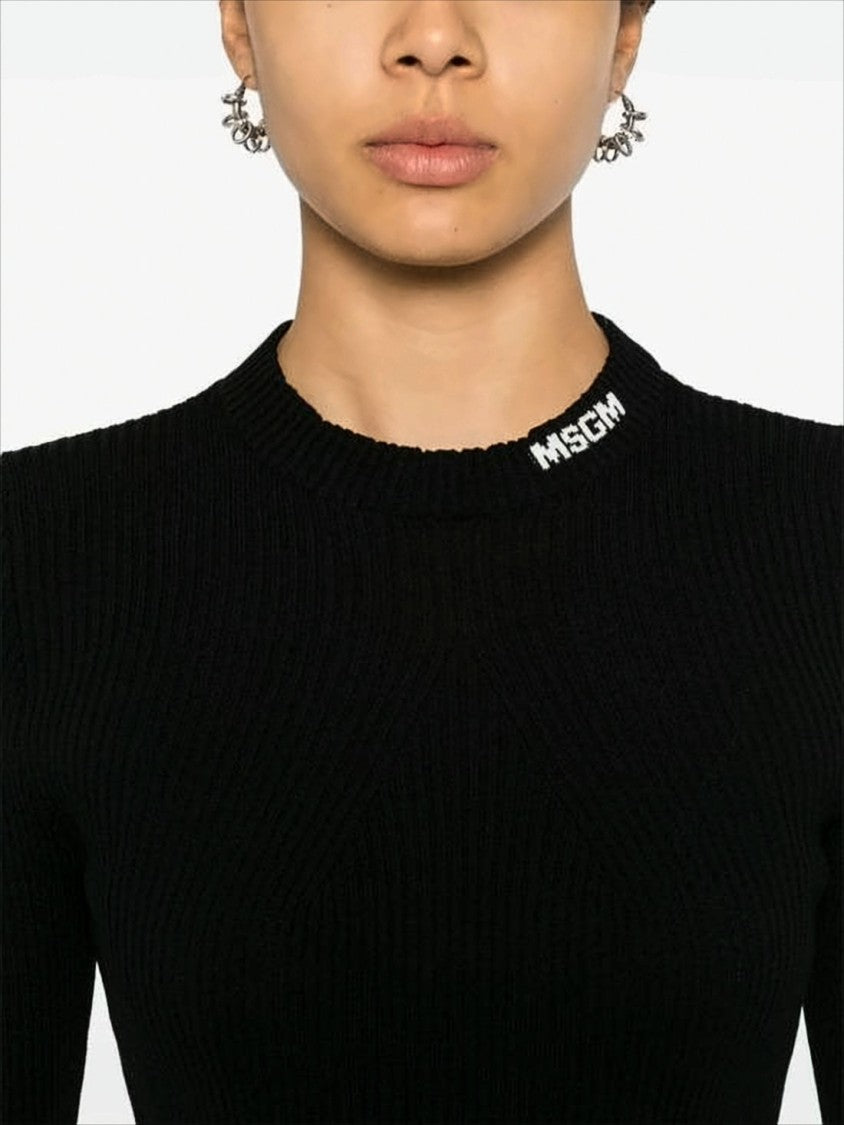 Ribbed High Neck Sweater With Logo Detail