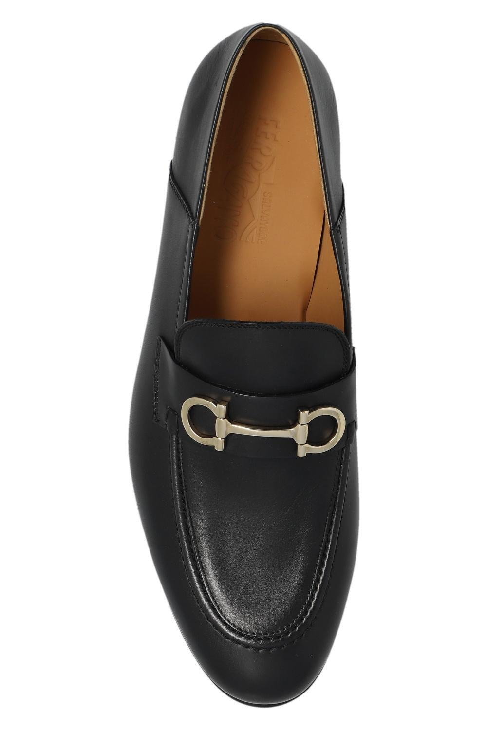 Polished Leather Loafers with Decorative Metal Emblem