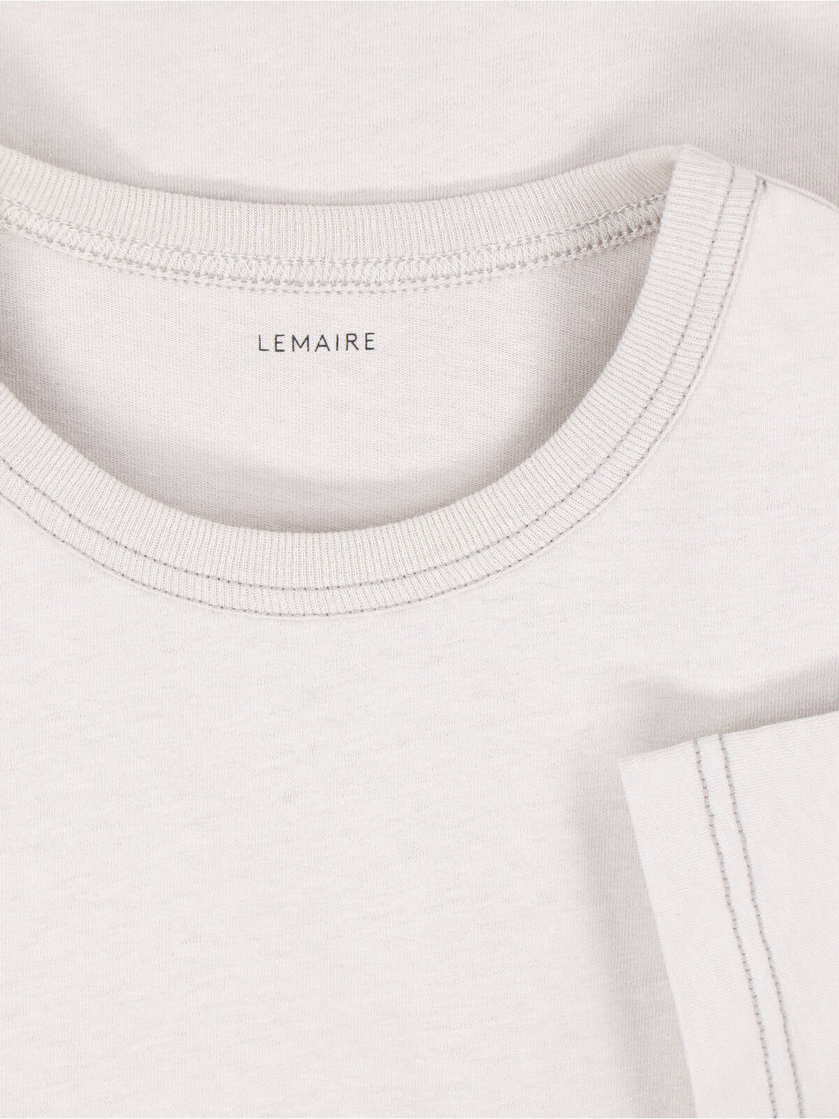 Cream Cotton-Linen Contrast Stitching T-Shirt