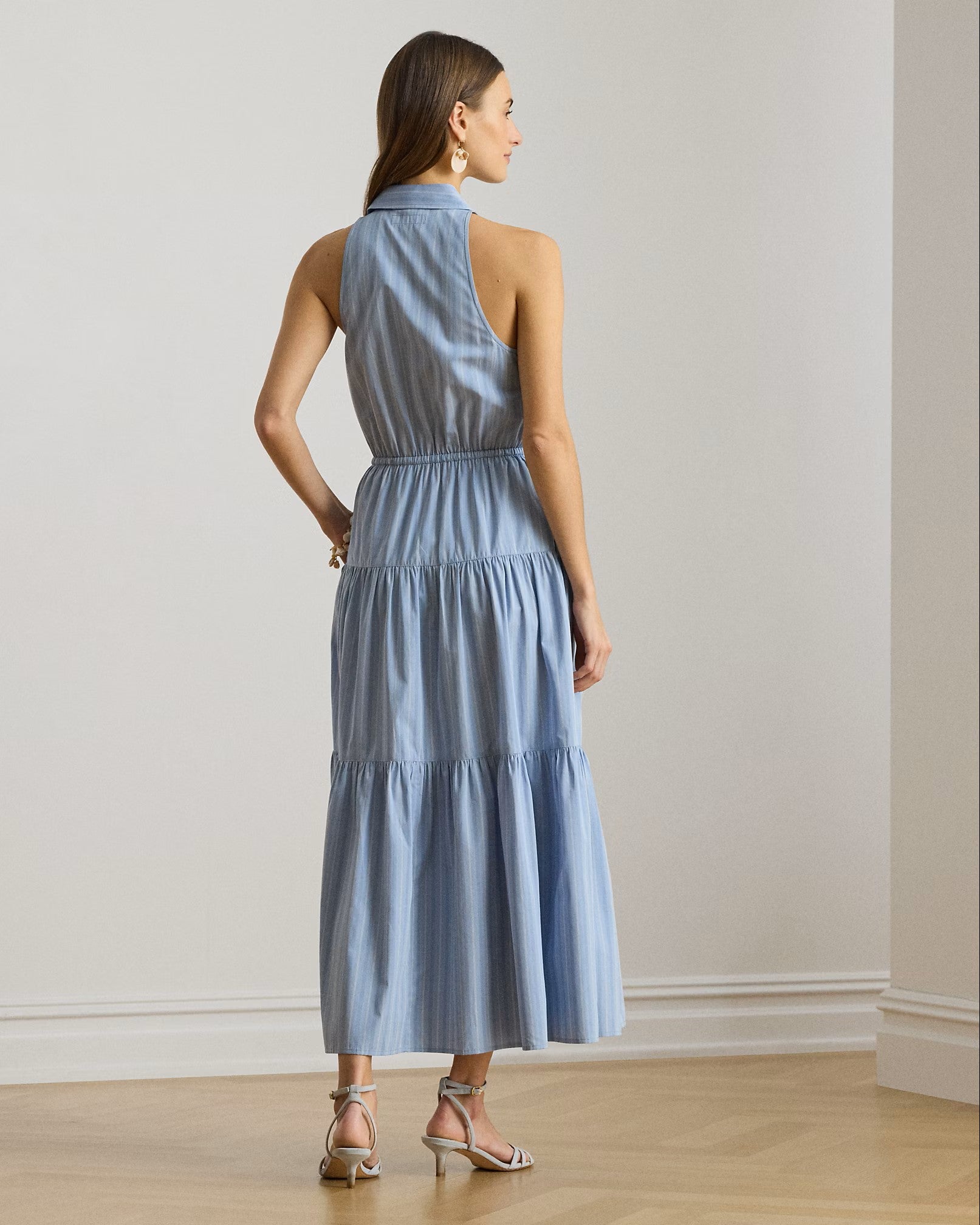 Light Blue Woven Broadcloth Midi Dress