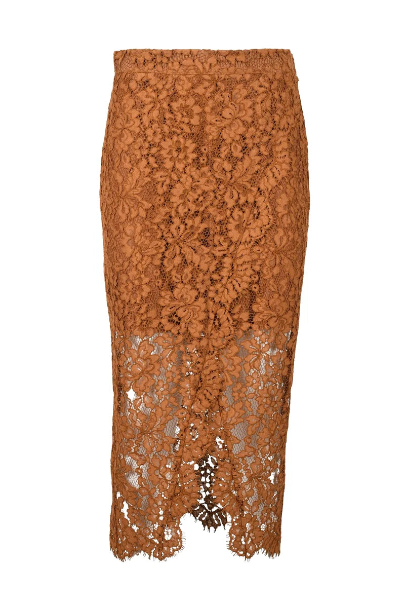 Midi Skirt Lace Viscose Cotton Polyamide - Brown