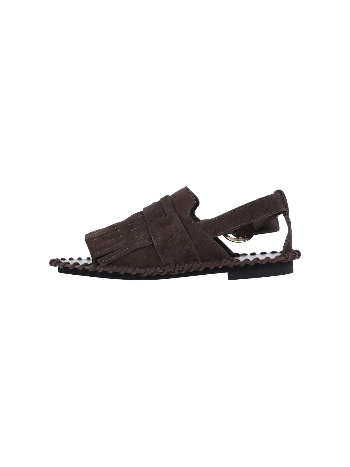 Brown Fanded Suede Fringed Sandals