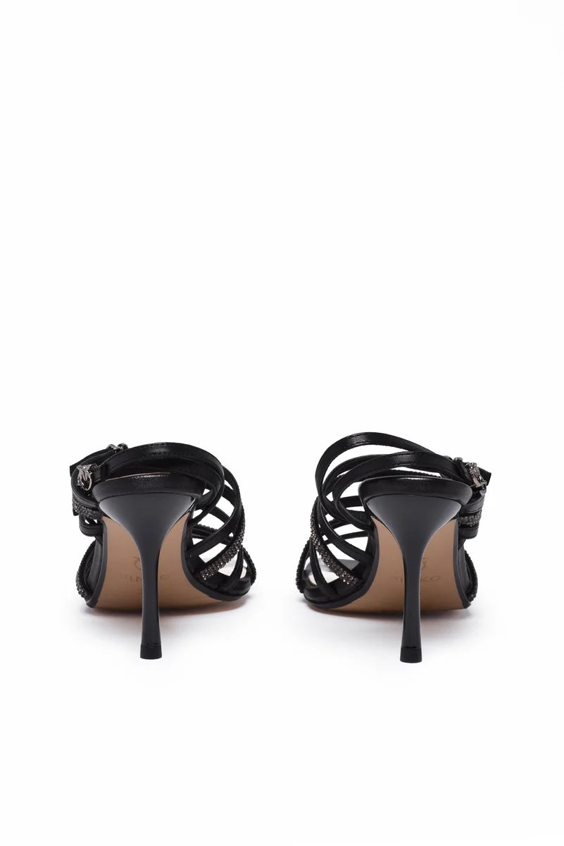 Leather Sandal Heel Height 9cm - Black