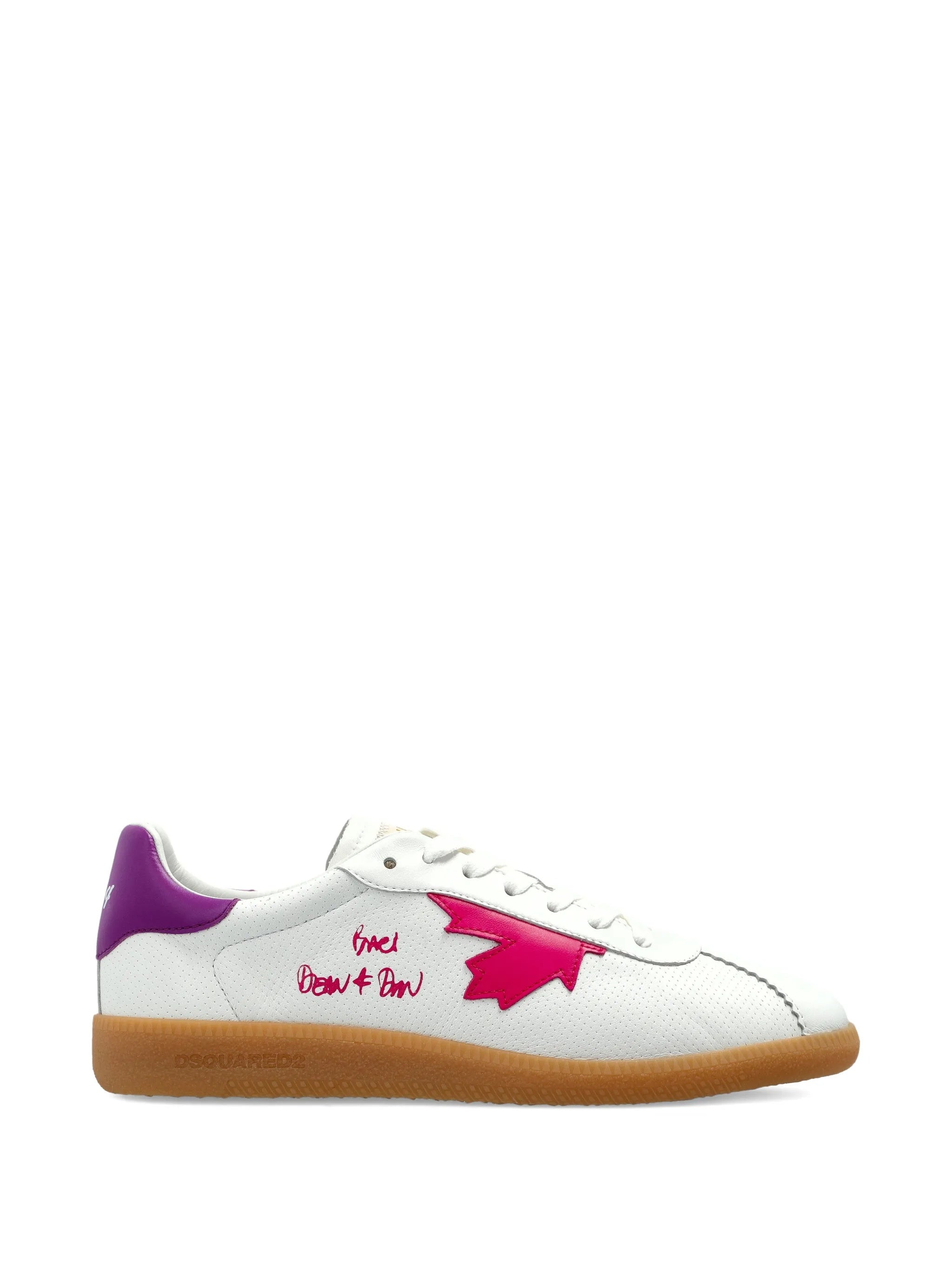 White Low-Top Nappa Purple Accent Sneakers