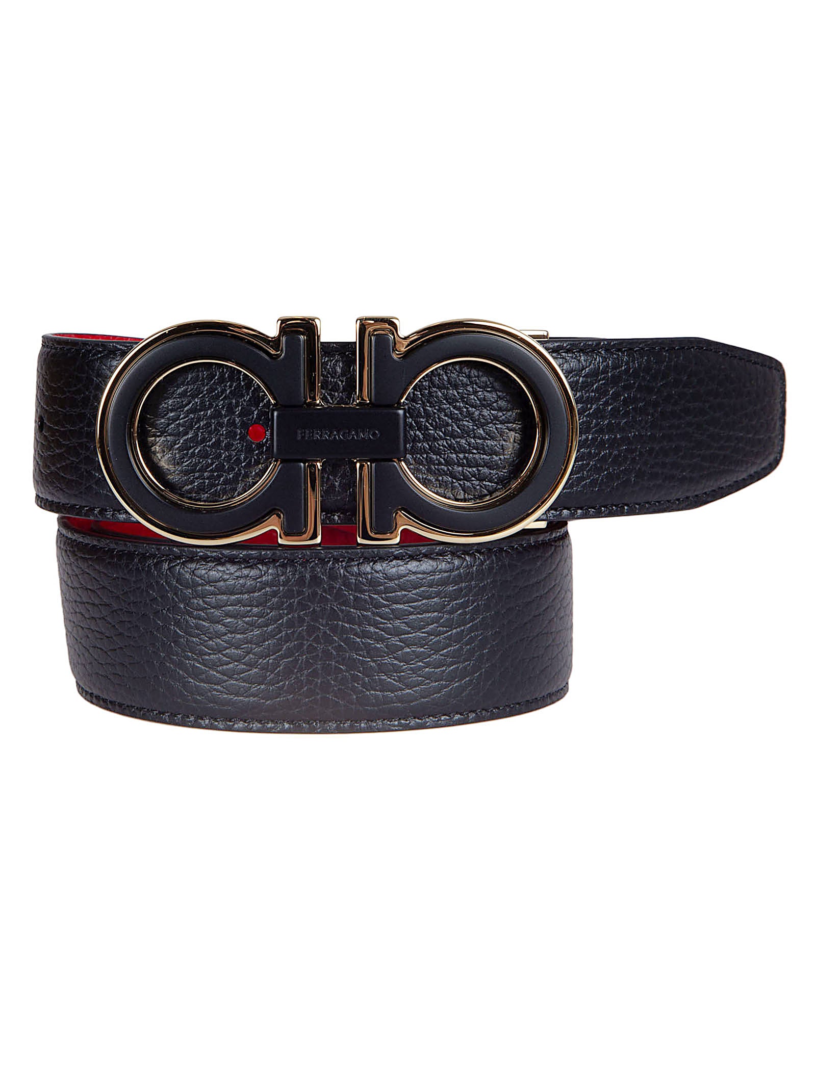 Textured Black Leather Belt with Gancini Buckle