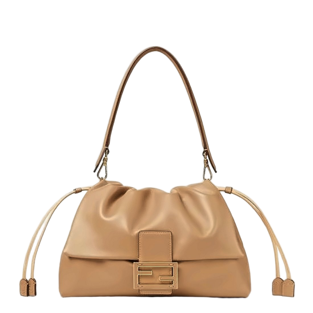 Soft Leather Shoulder Bag with Gathered Top