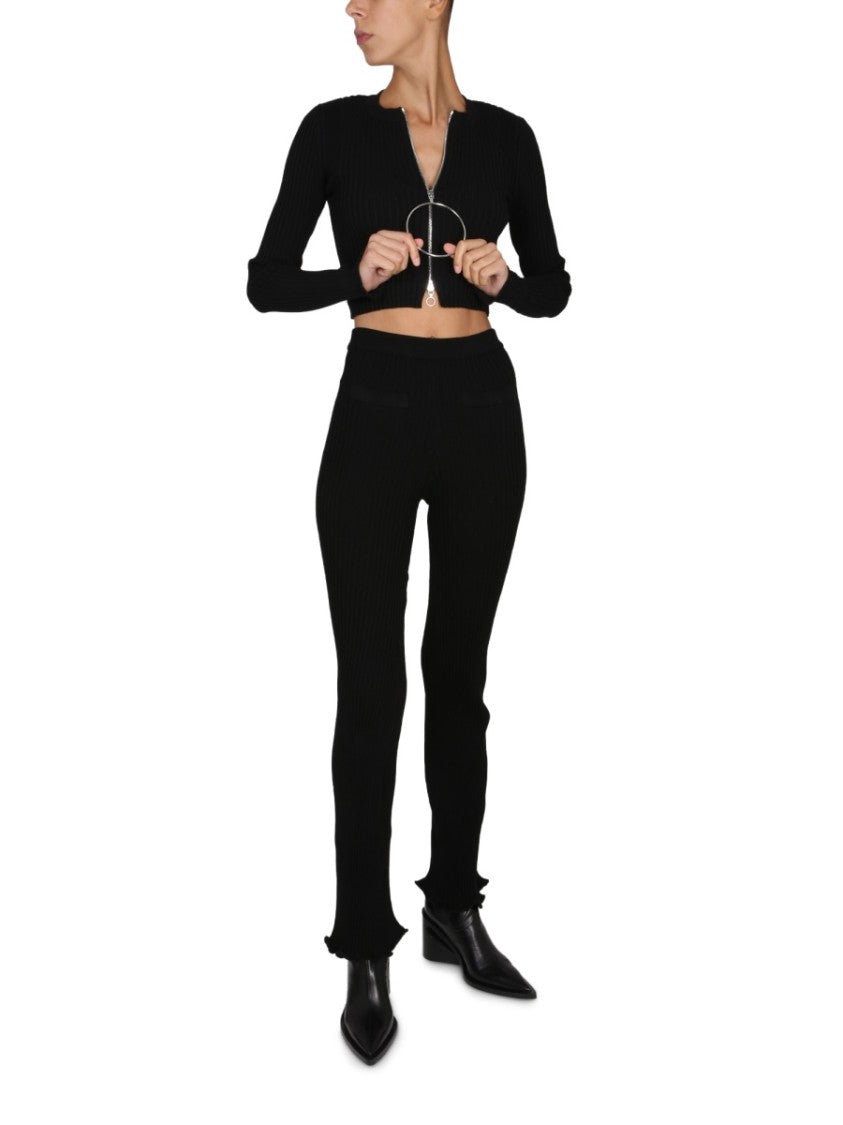 Ribbed Flare Leggings With Elastic Waistband