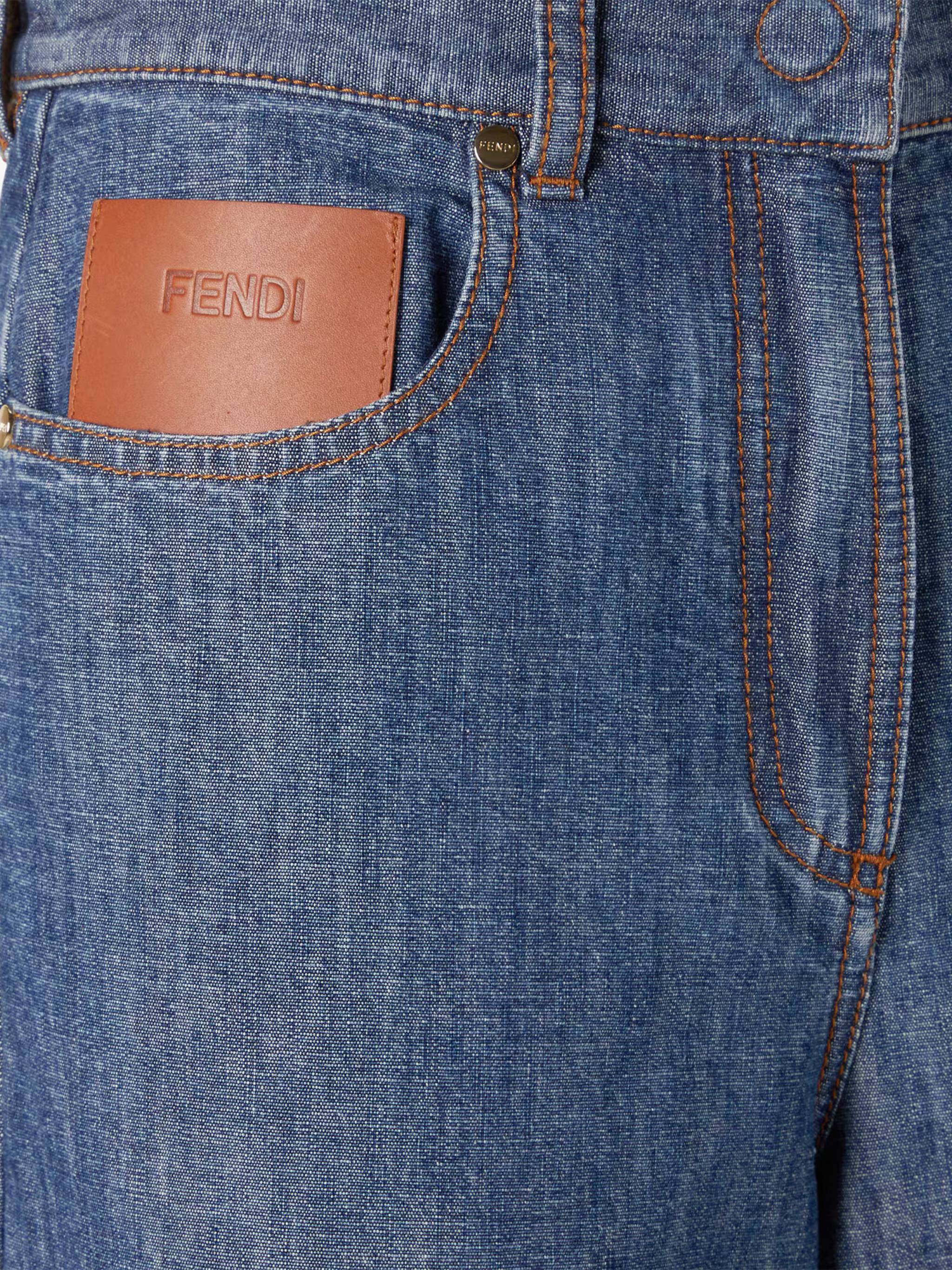 Wide-Leg Chambray Pants with High Waist and Contrast Stitching