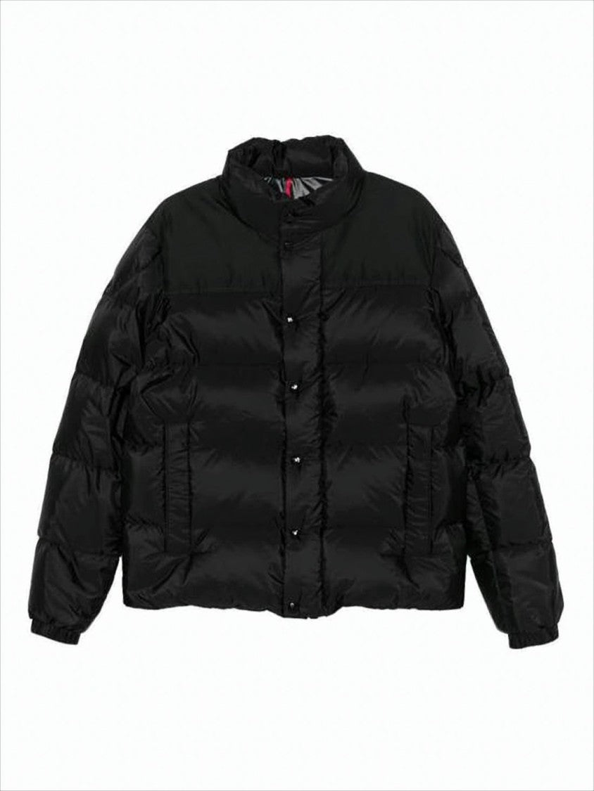 High Collar Black Puffer Jacket with Quilted Design and Elasticized Cuffs