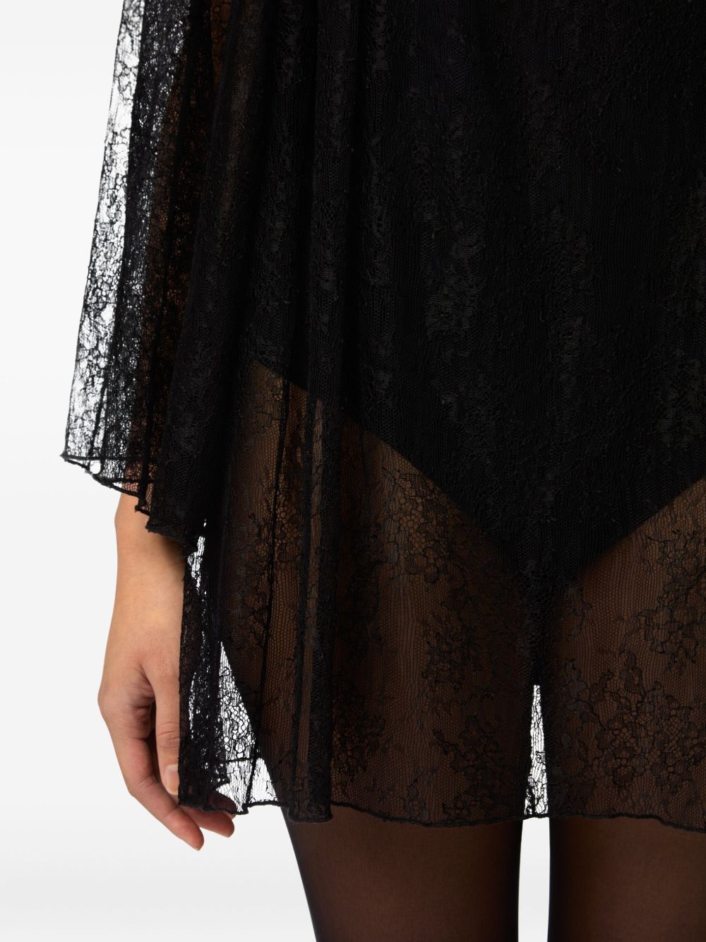 Bodysuit With Floral Lace Cape And V-Neckline