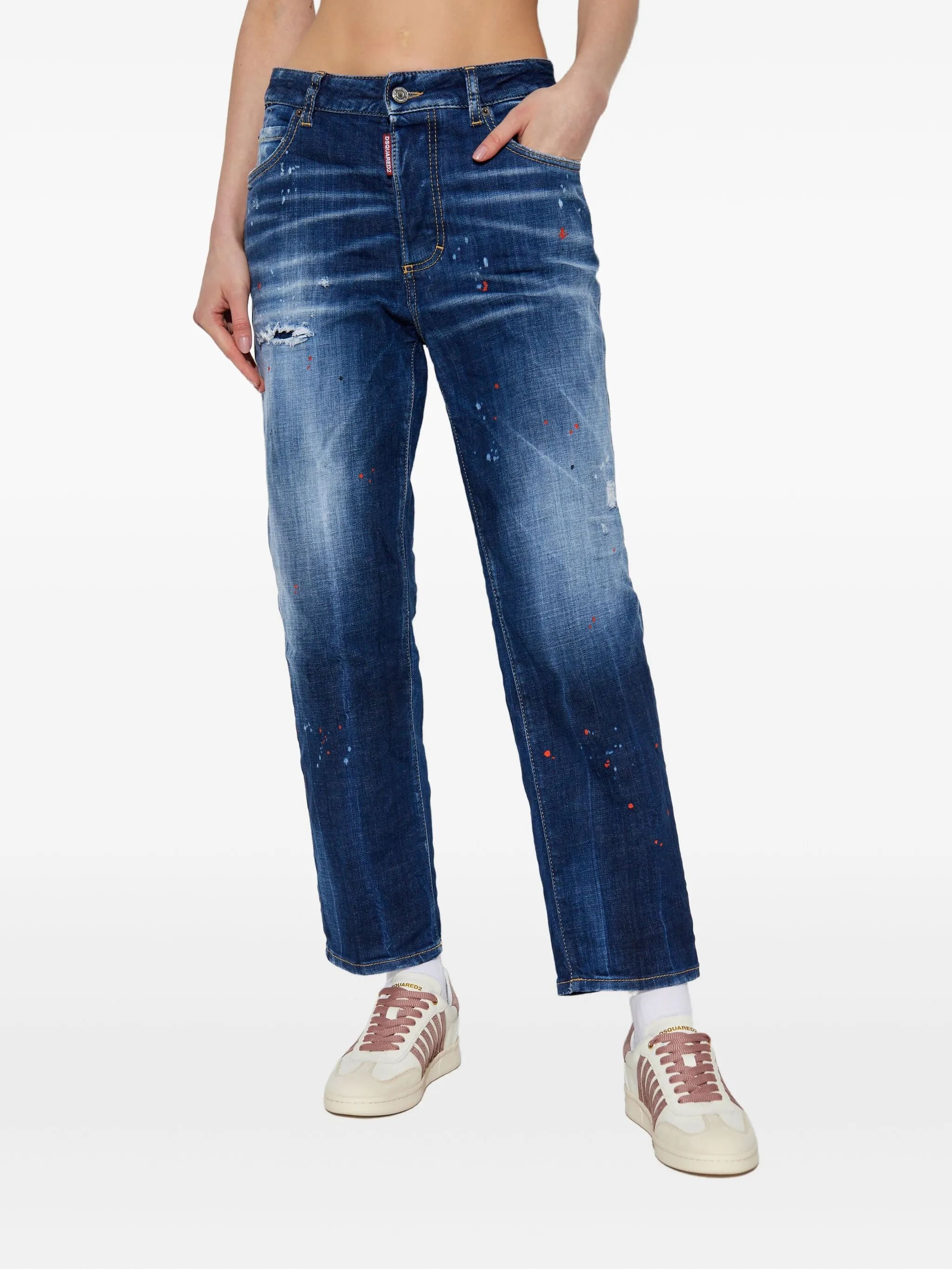 Boston Mid-Rise Blue Splatter Denim Jeans
