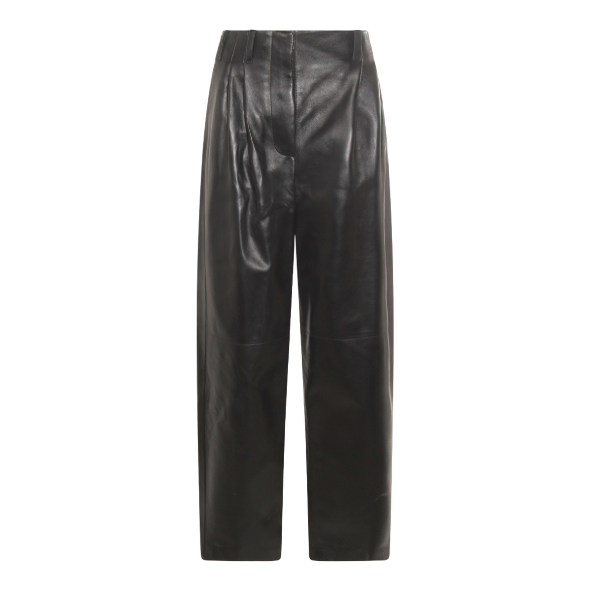 High-Waisted Black Trousers With Pleated Detailing And Glossy Finish