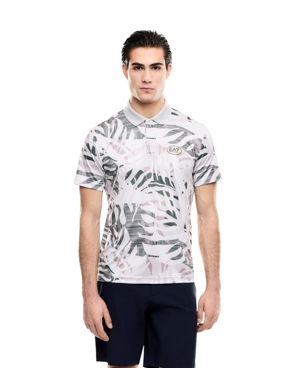 Multi-Color Abstract Leaf Pattern Polo Shirt