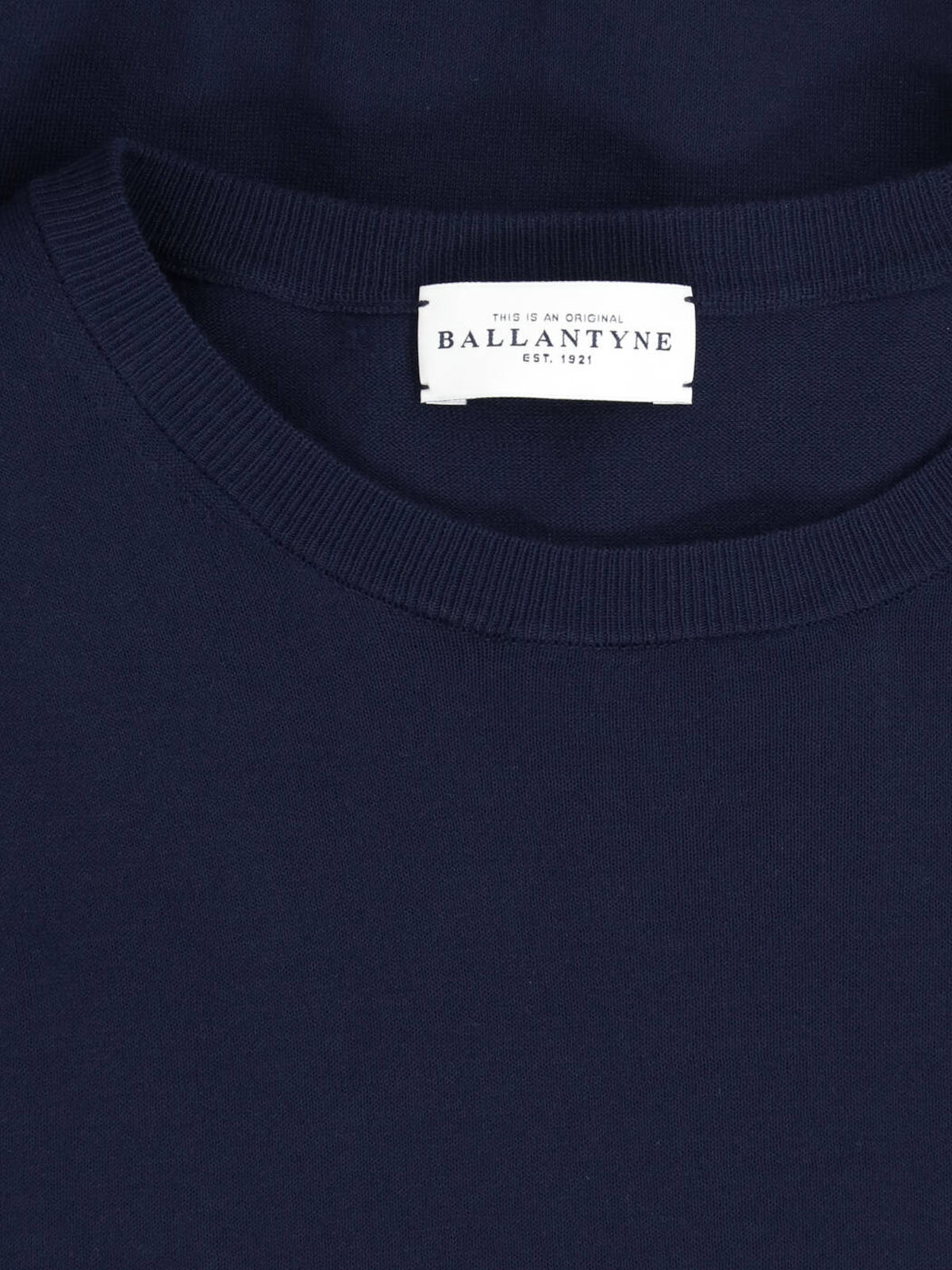 Blue Fine-Knit Ribbed Trim Crewneck Sweater
