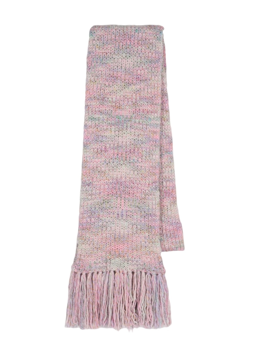 Pastel Knitted Scarf with Fringed Ends
