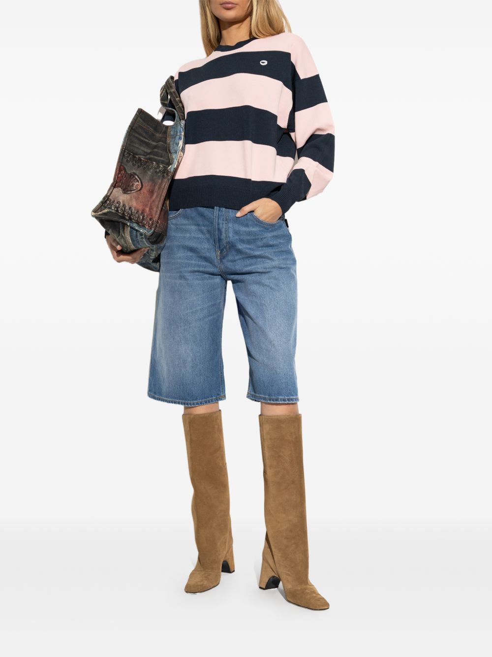 Wide Striped Long-Sleeved Top With Logo Detail