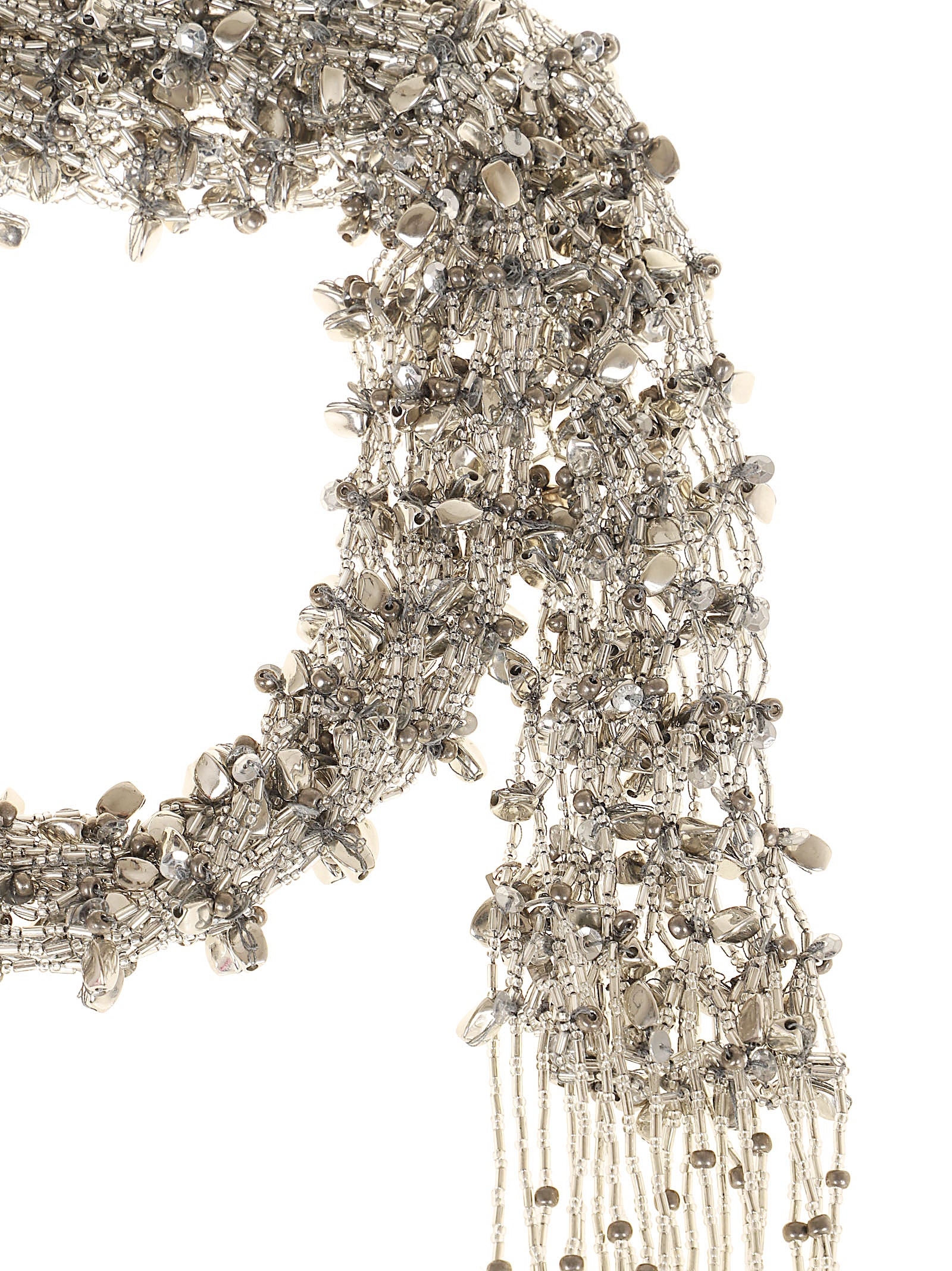 Intricate Silver Beaded Fringed Scarf
