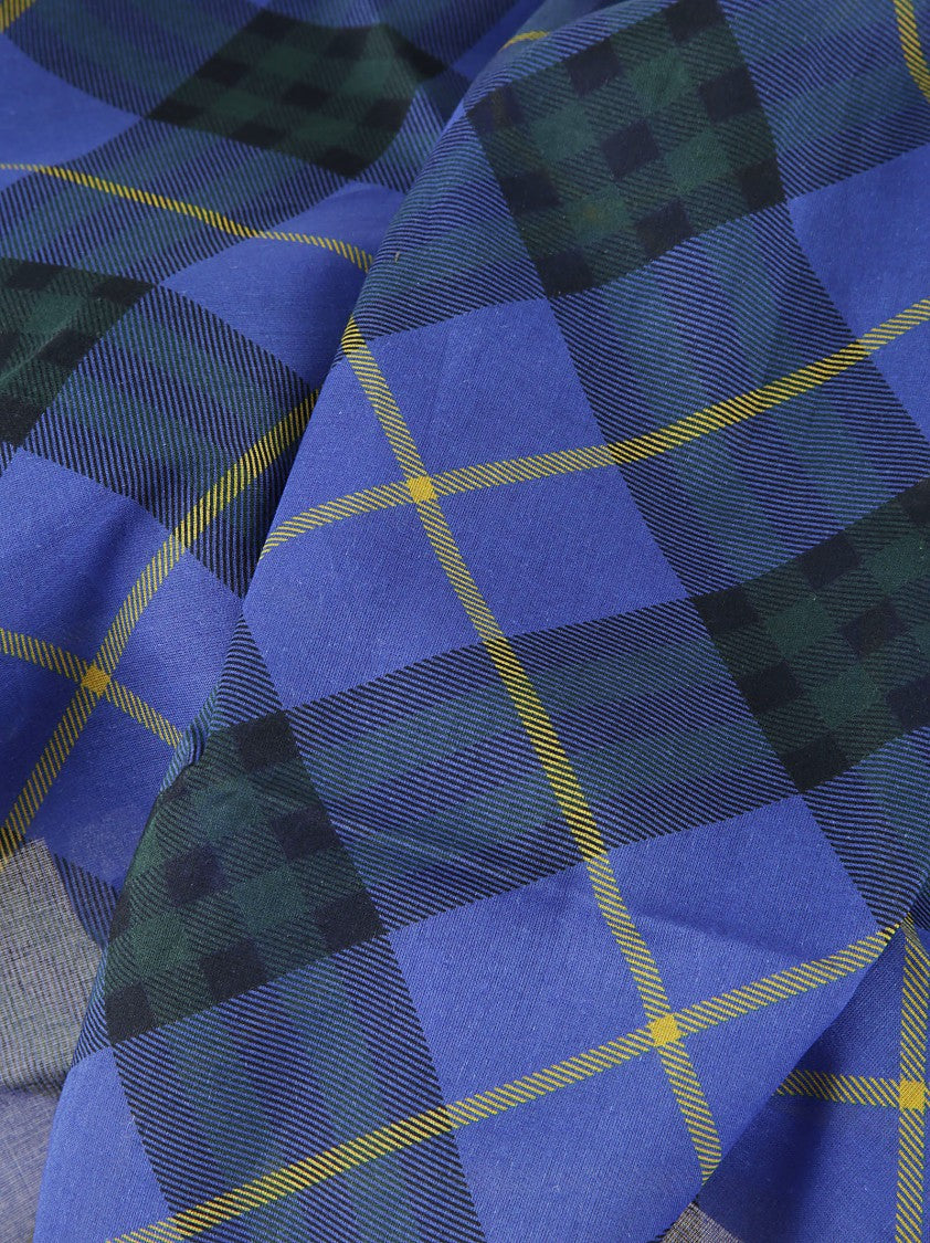 Blue Plaid Scarf With Green