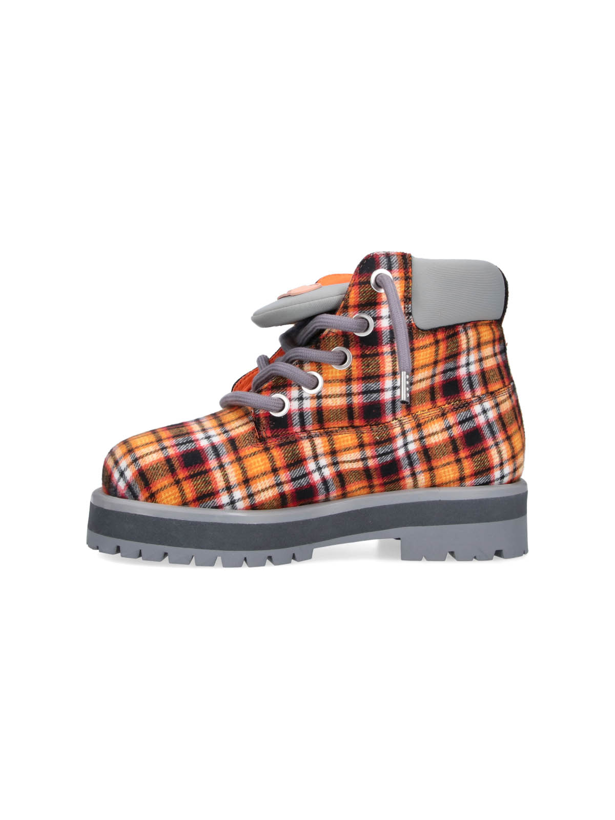 Orange Plaid Padded Collar Rugged Boots