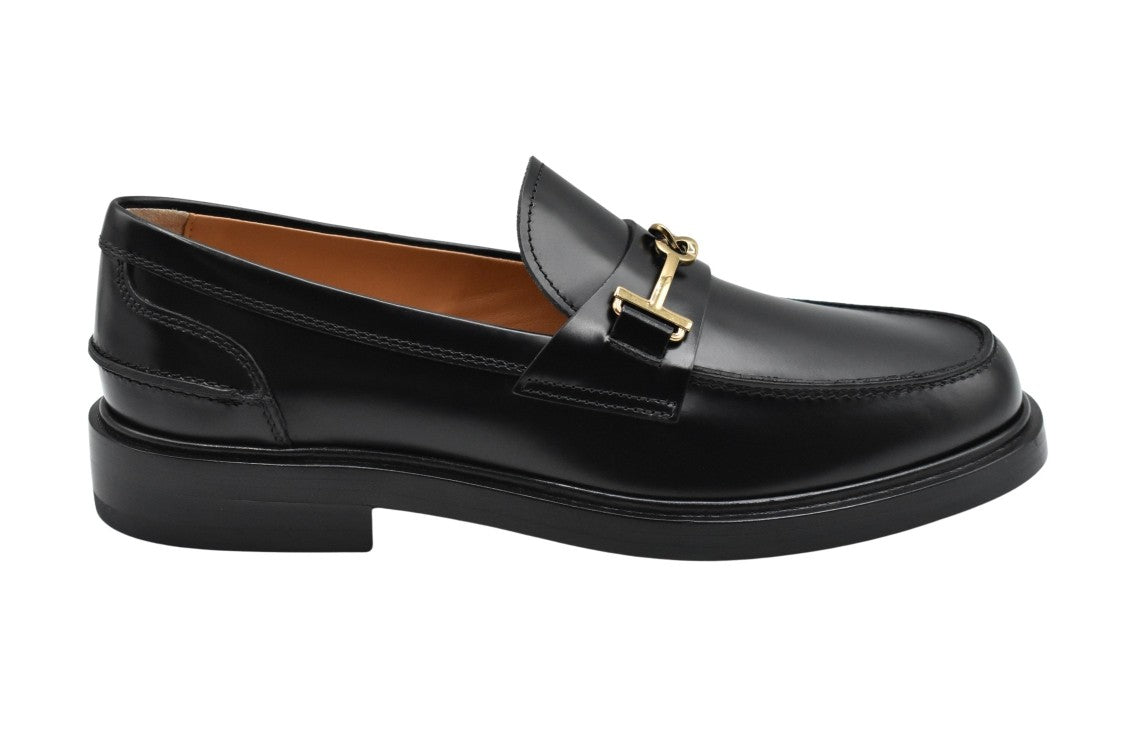 Laced Black Flat Shoes with Gold-tone Detail