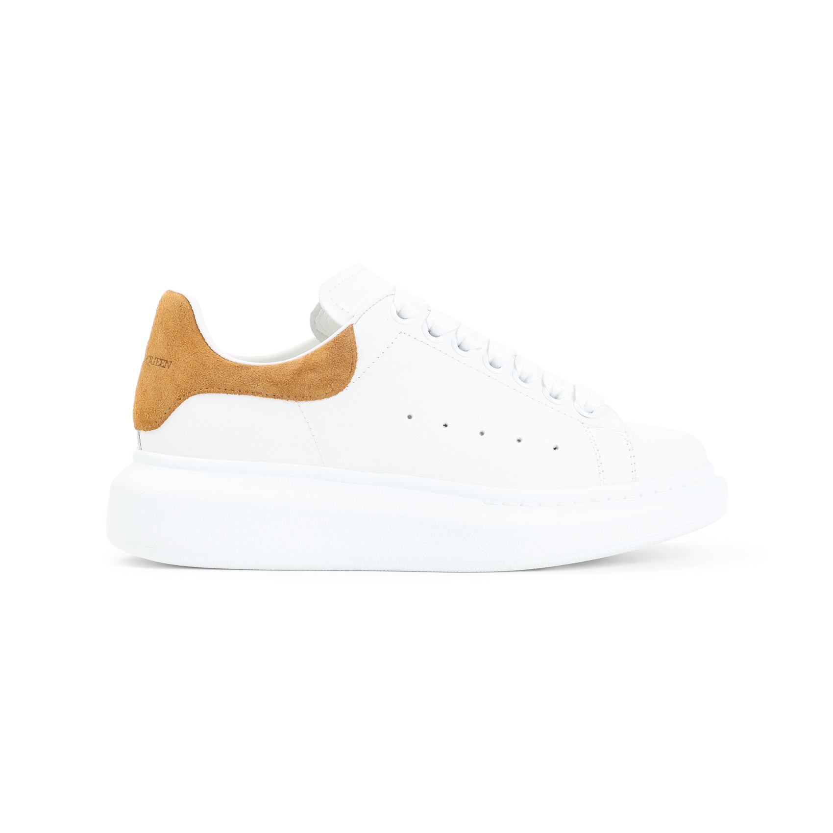 Sole White Sneakers with Tan Suede Tab