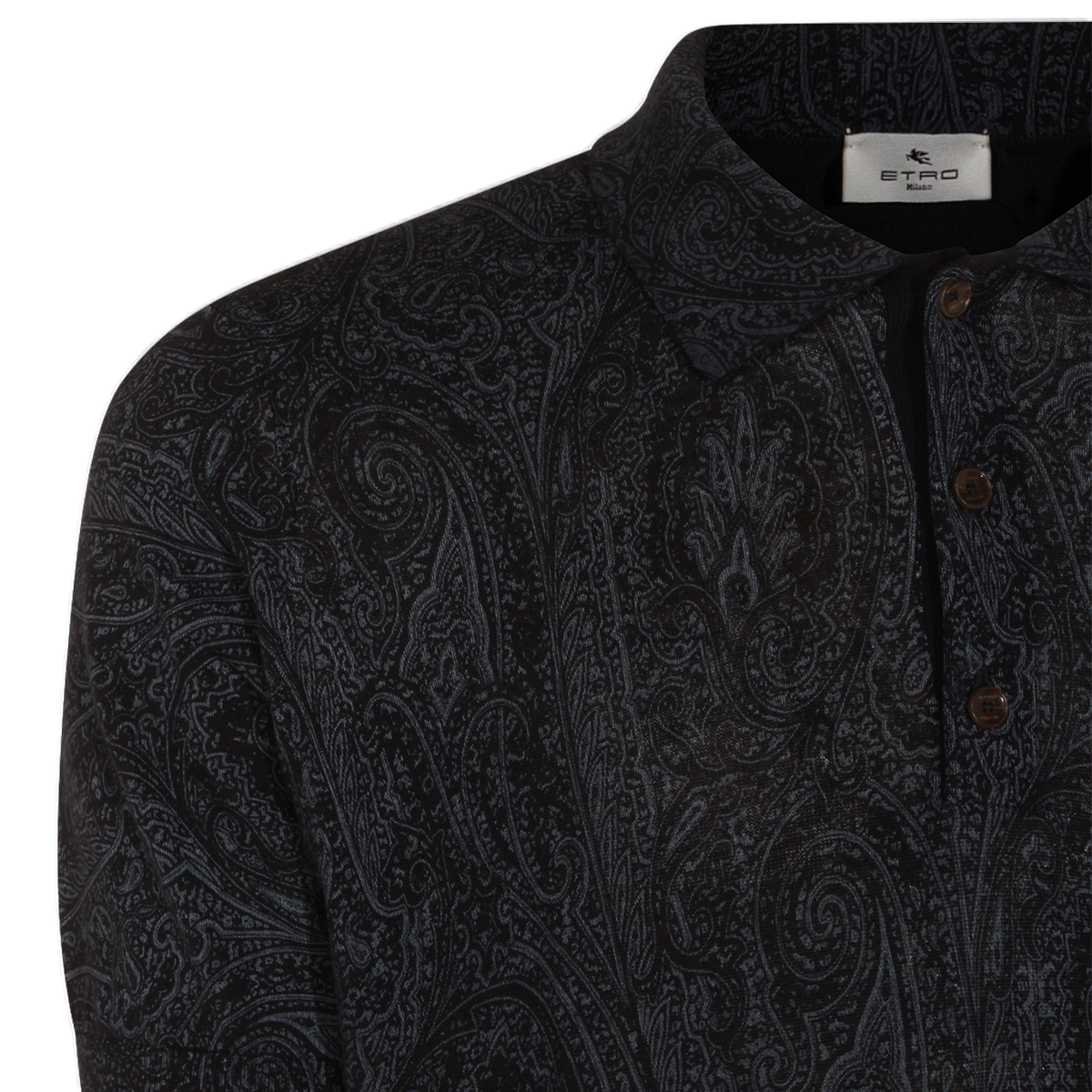 Short-Sleeve Black Shirt with Paisley Pattern