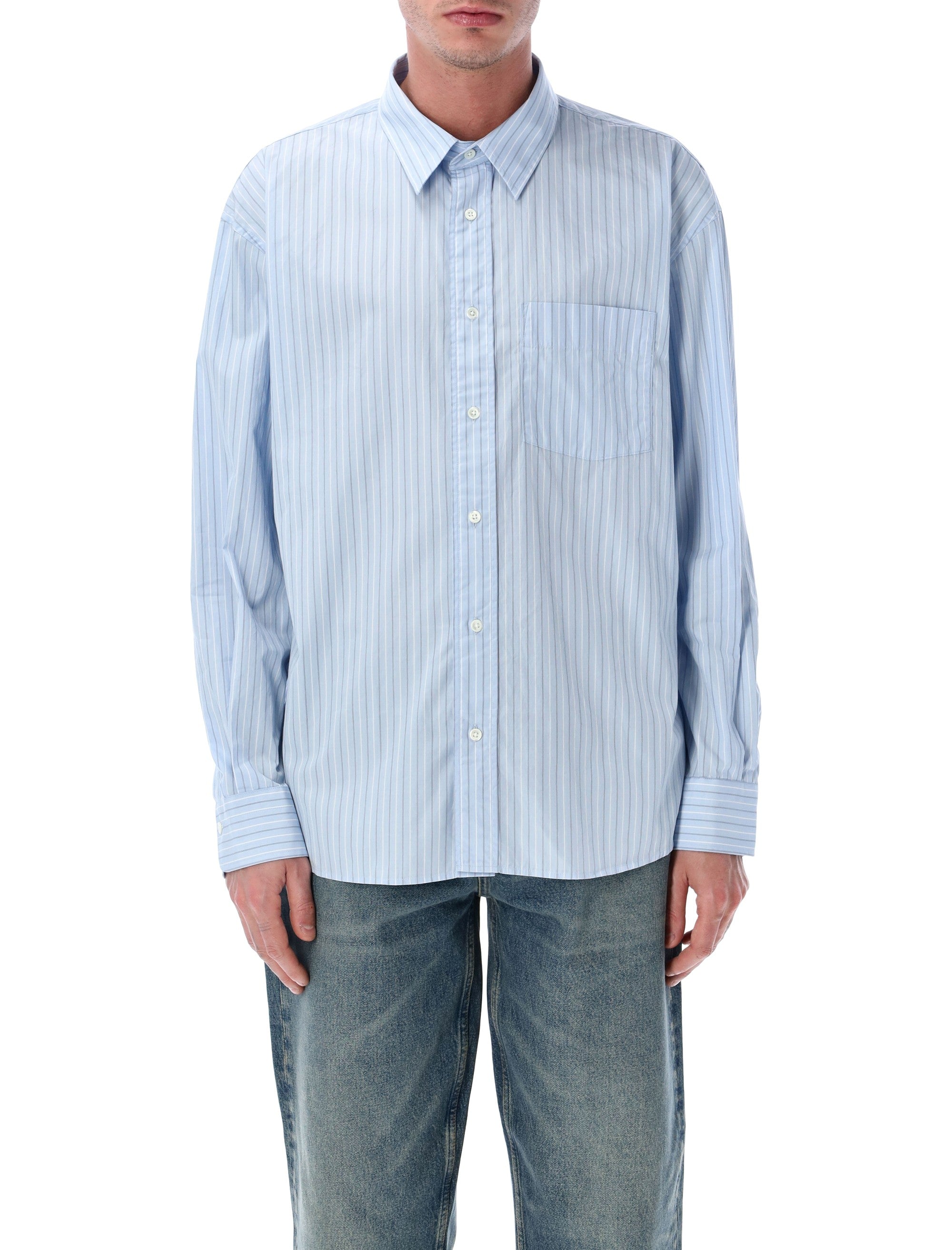 New Base Light Blue Cotton Stripe Shirt