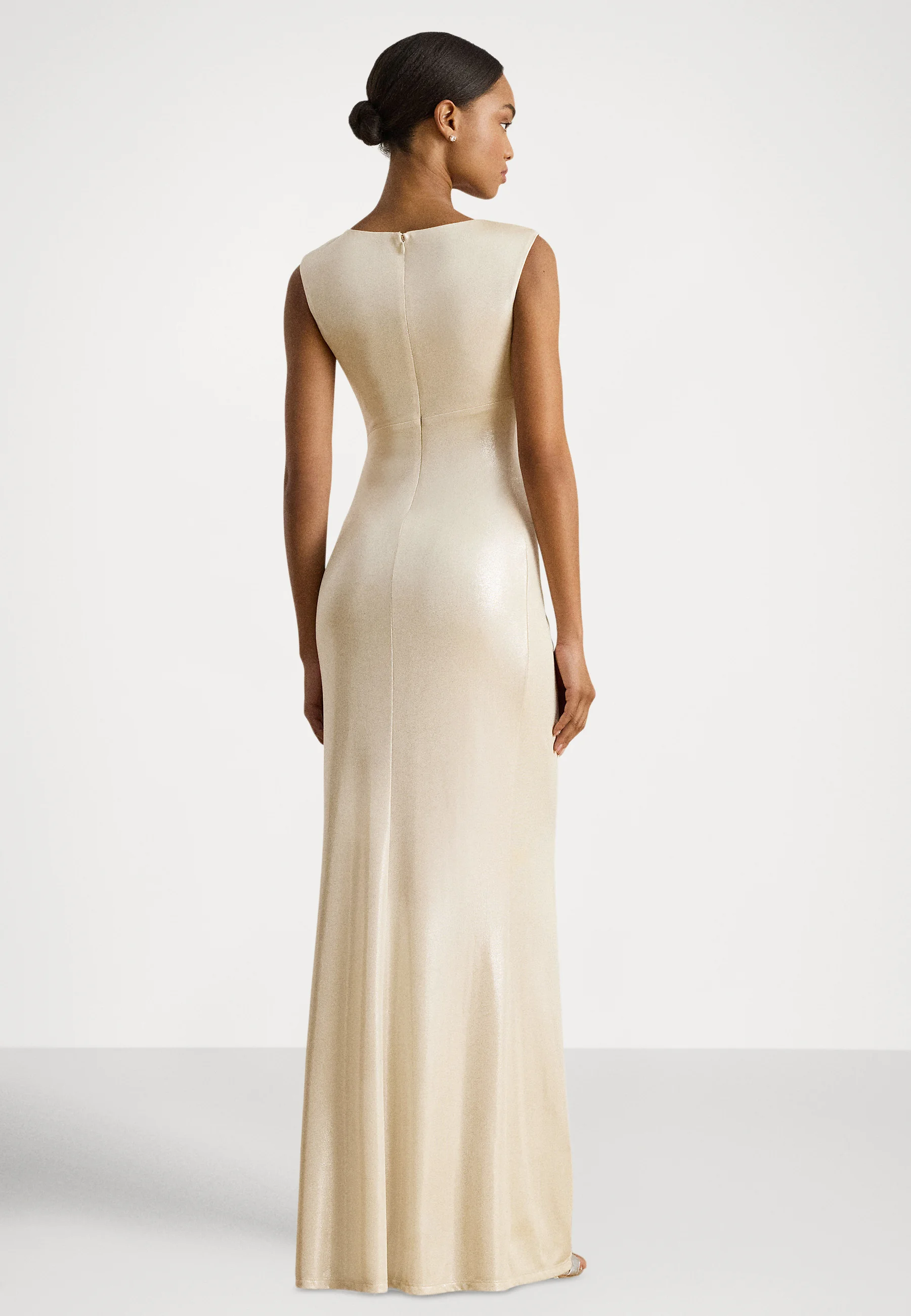 Natural Metallic Jersey Evening Gown