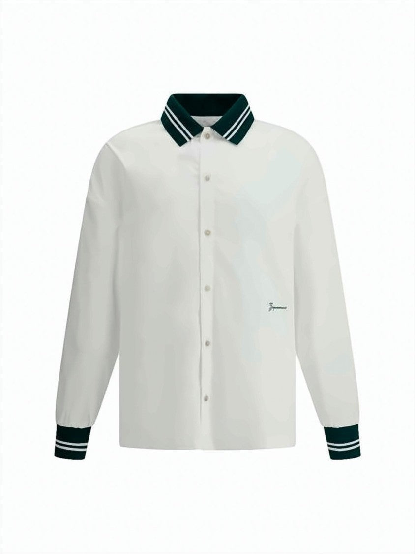 Structured Long-Sleeve Shirt With Contrasting Ribbed Details