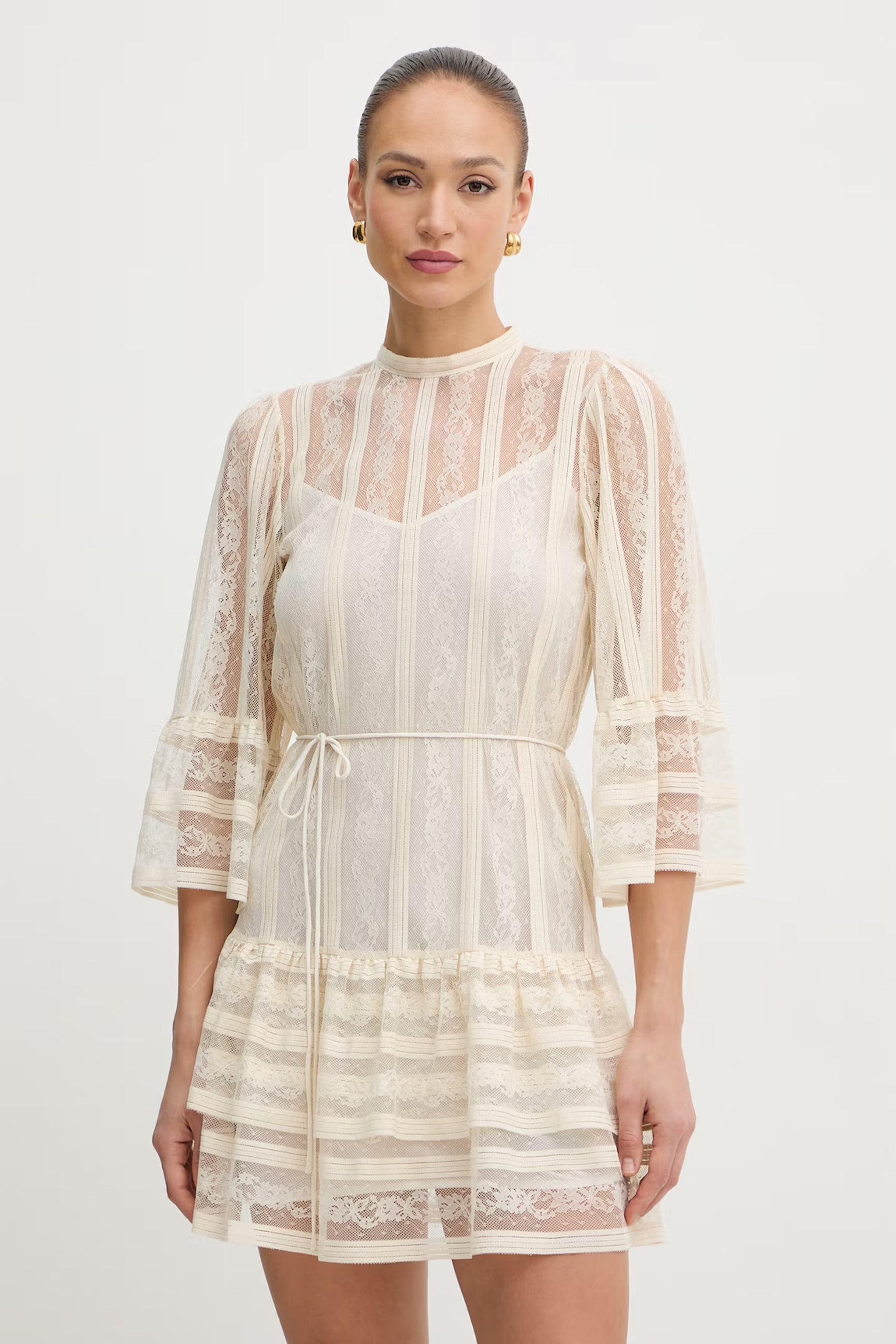 Sheer Lace Dress with High Neckline