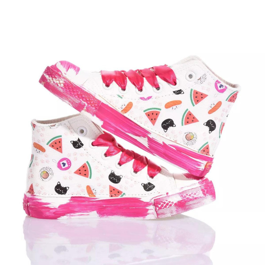 Handcrafted White Sneakers With Fuchsia Platform