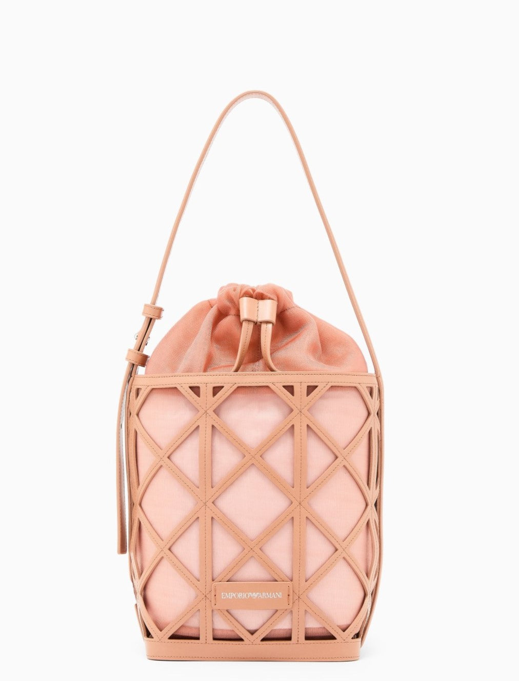Mesh Leather Exterior Drawstring Bucket Bag