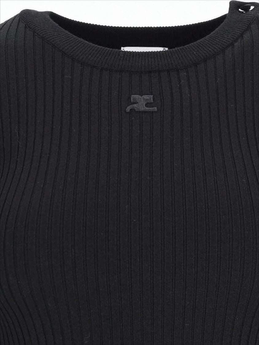 Fitted Ribbed Sweater with Decorative Buttons