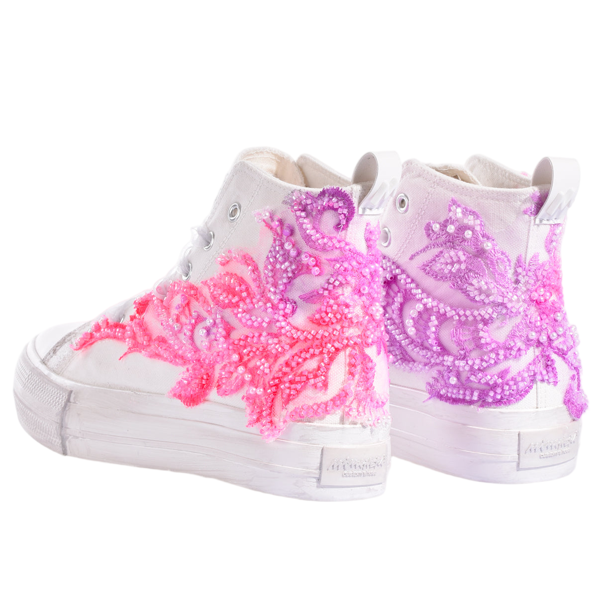 High-Top Platform Sneakers with Pearl Embellishments