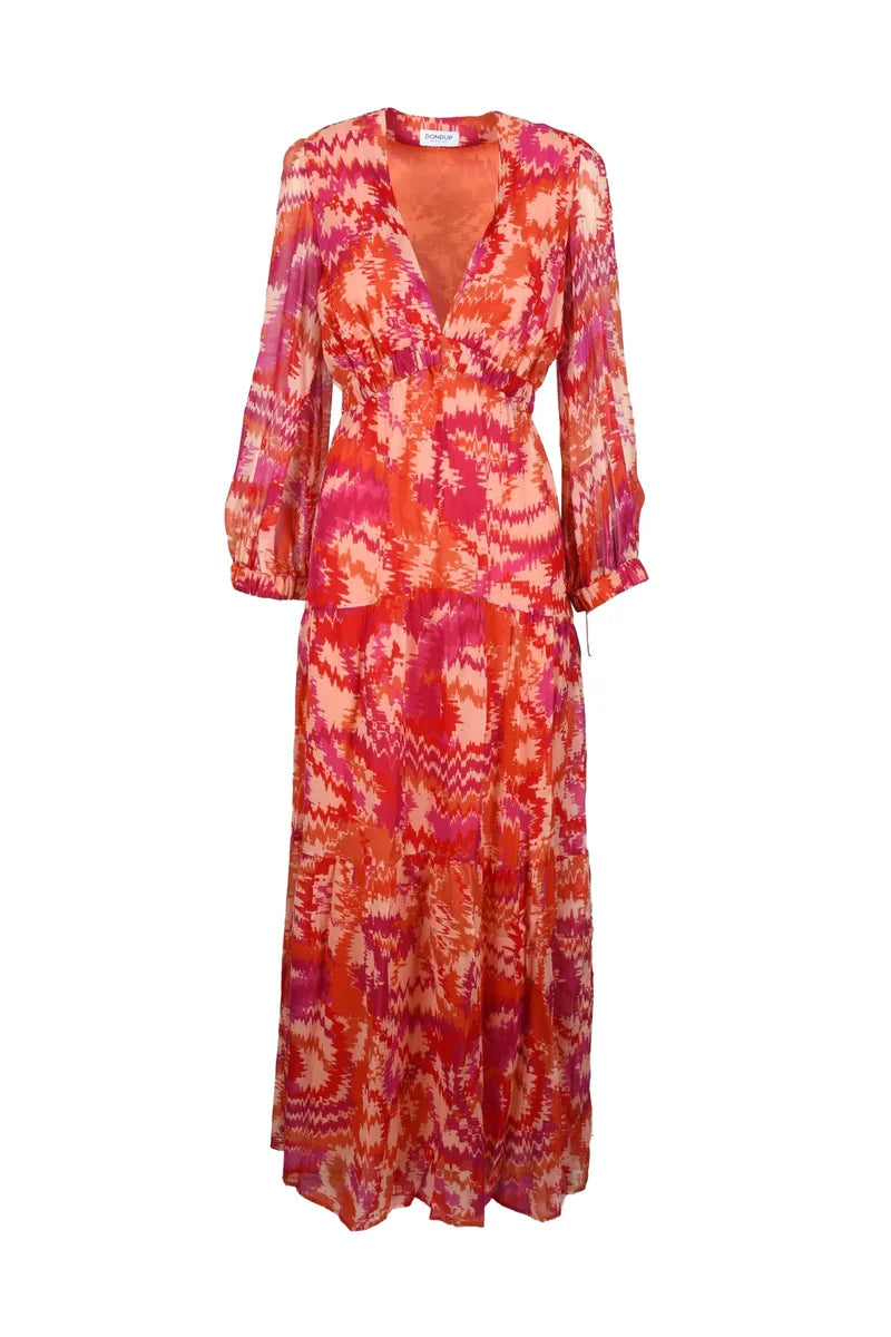 Long Chiffon Dress - Orange/Fuchsia
