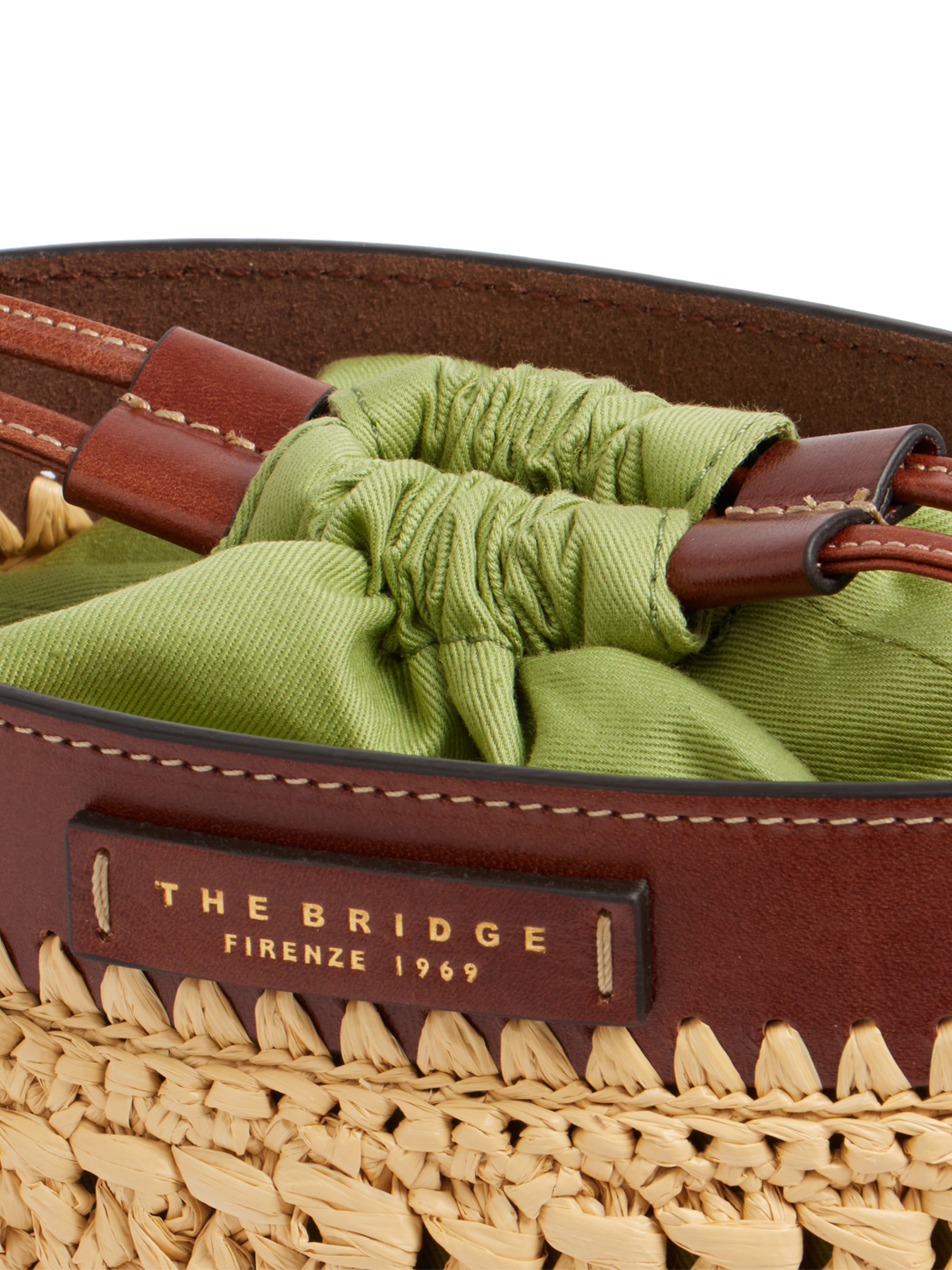 Woven Raffia Bucket Bag Leather Satchel