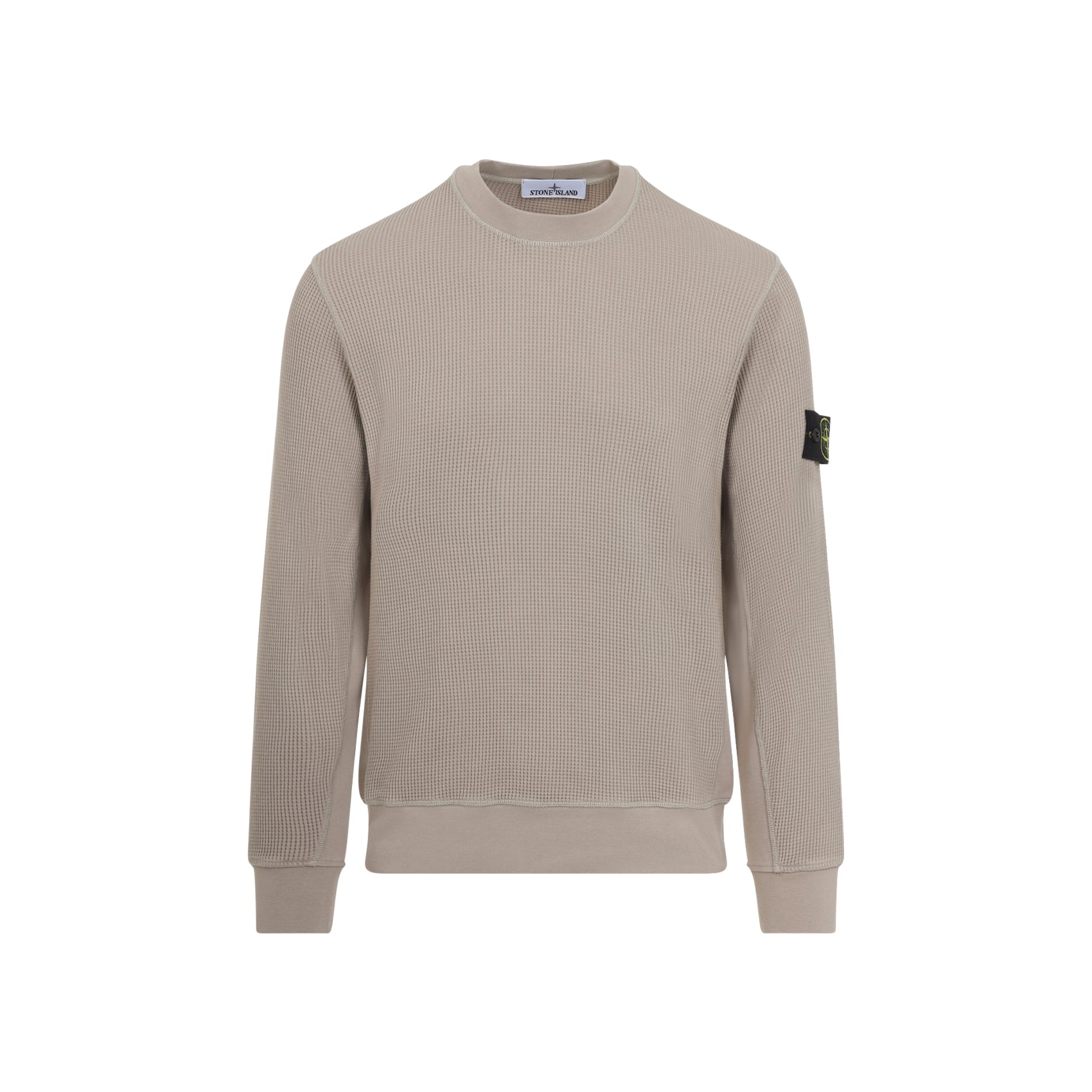 Textured Waffle Knit Sweatshirt With Distinctive Sleeve Patch