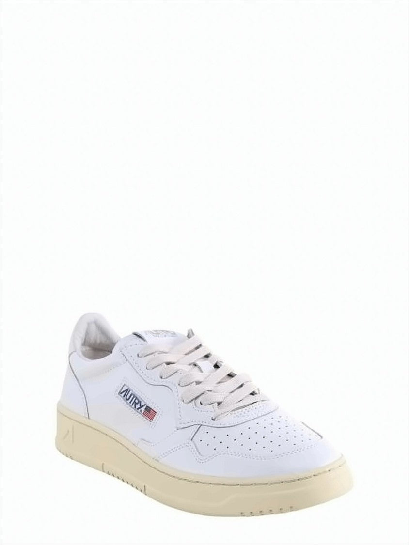 Low-Top Leather Sneakers with Perforated Detailing